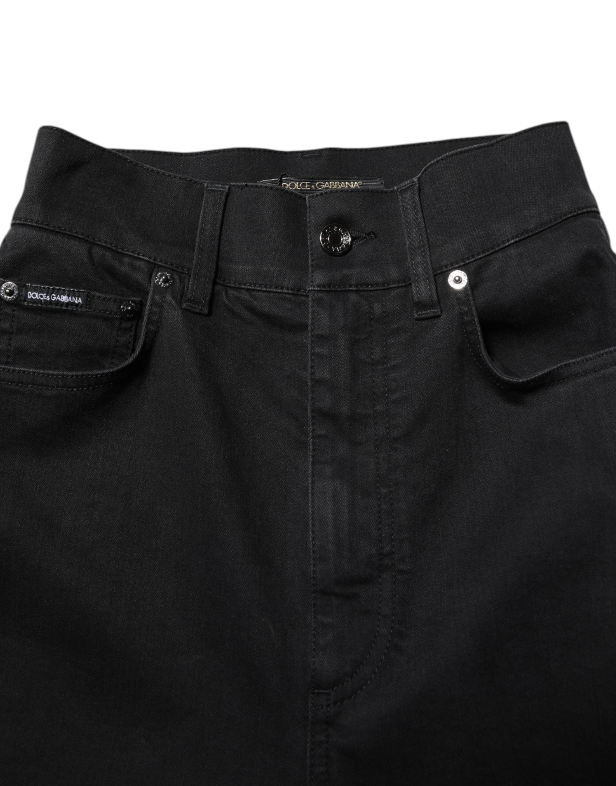 Black Cotton High Waist Skinny Denim Jeans