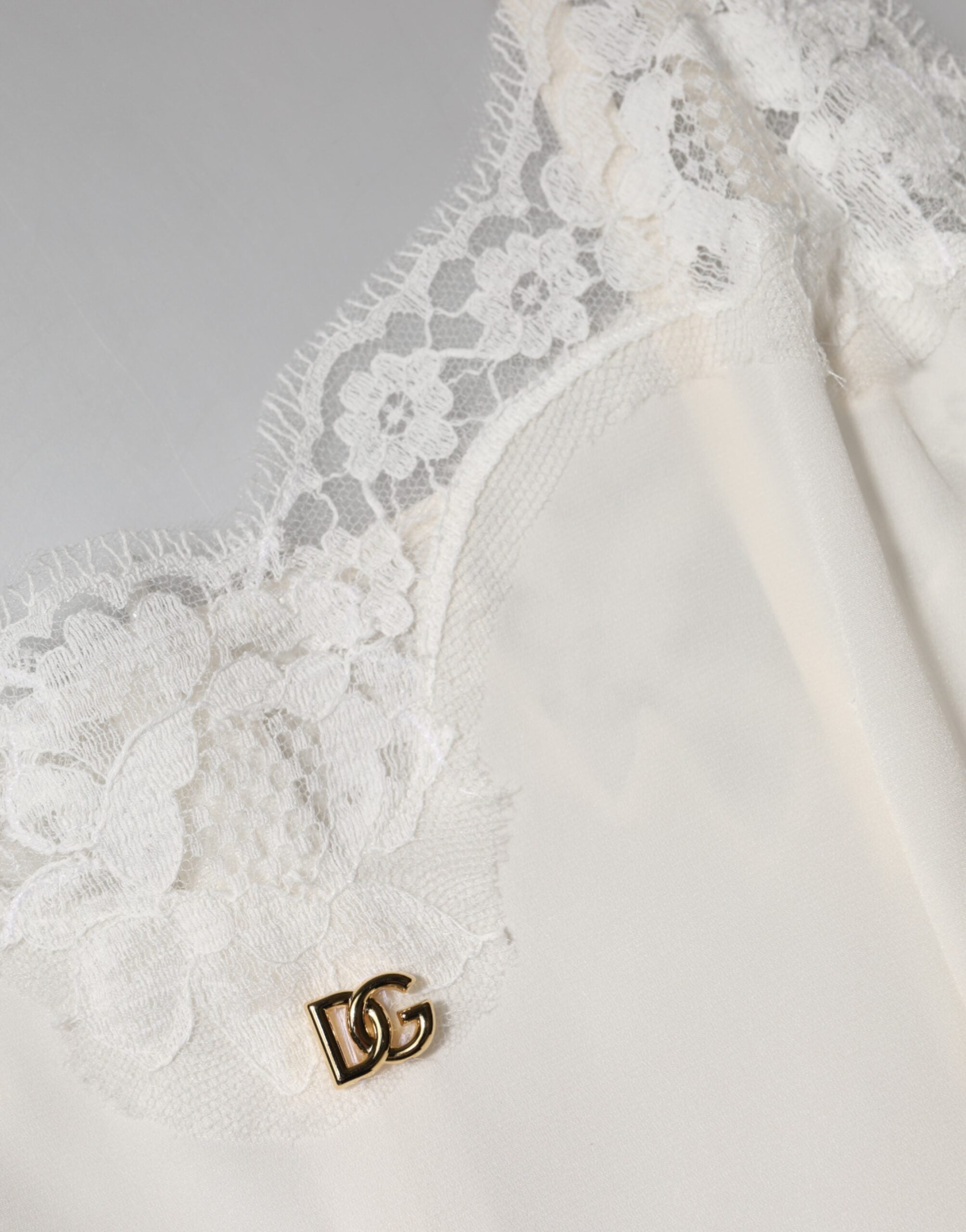 White Lace Gold DG Logo Silk Dress Sleepwear