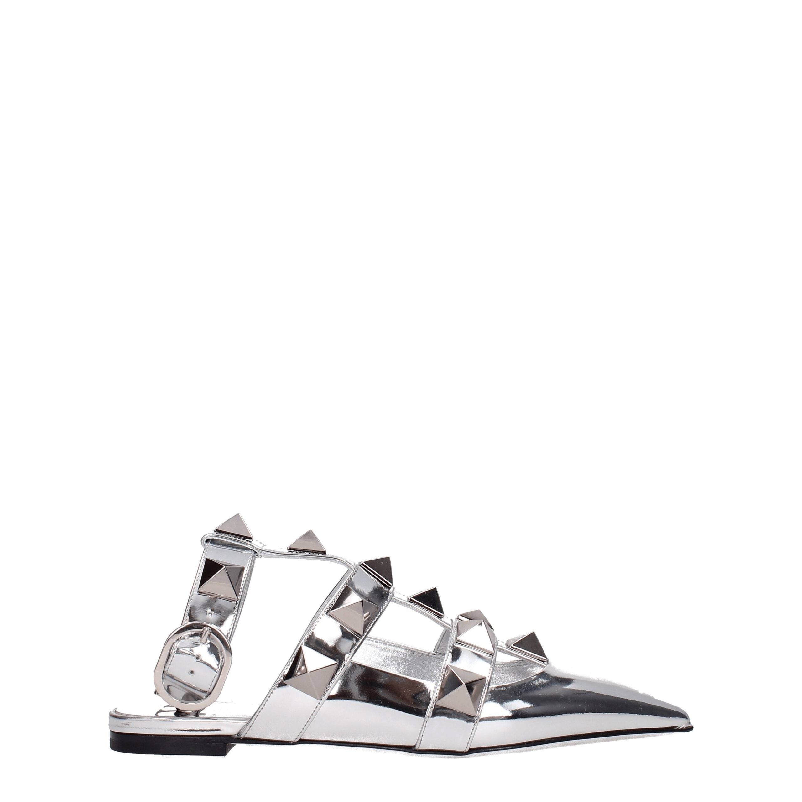 Gray Leather Flat Sandals