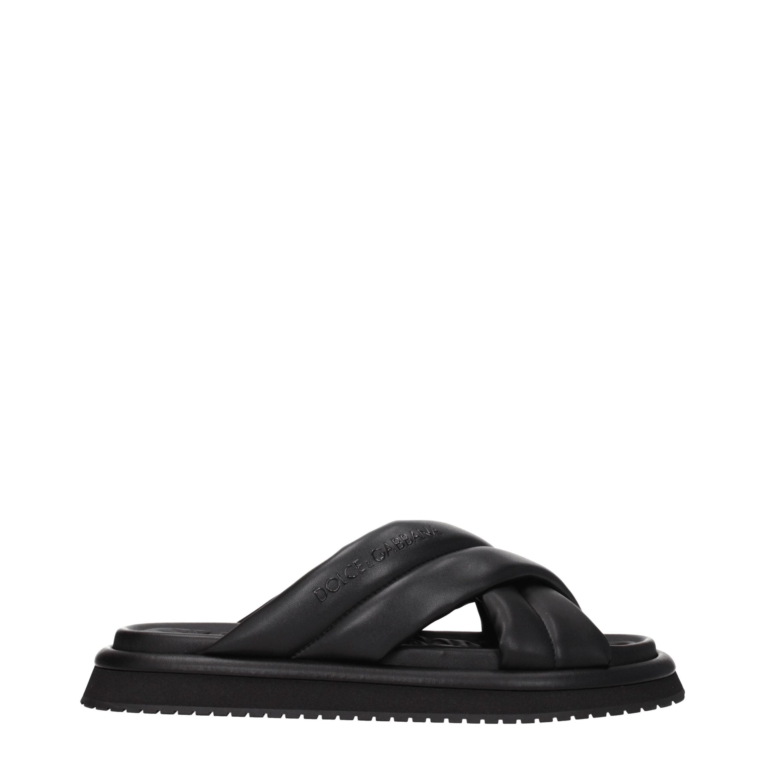 Black Leather Slippers