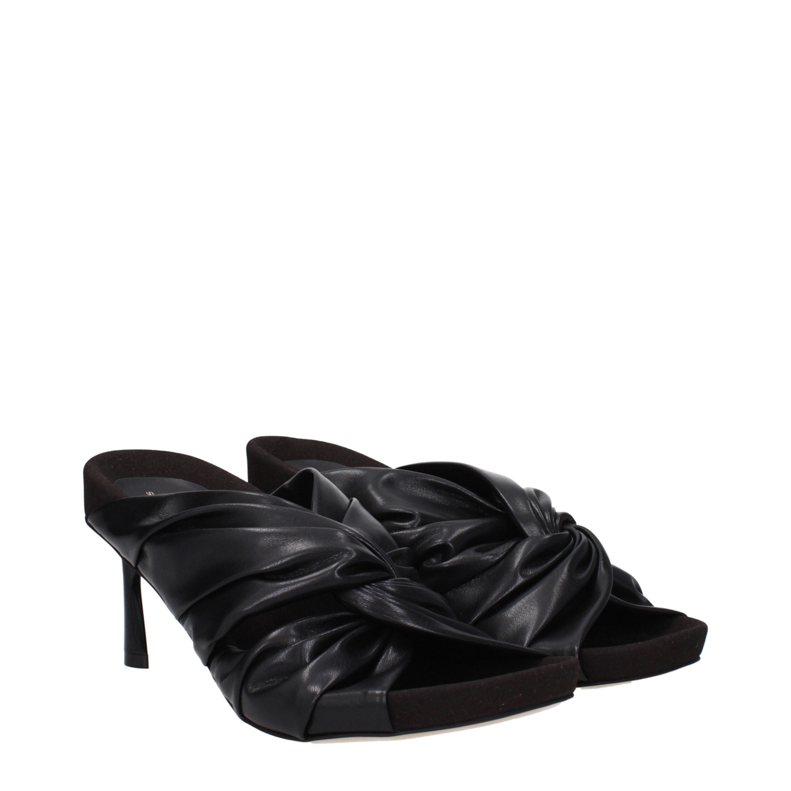 Black Leather Stiletto Heel Sandals