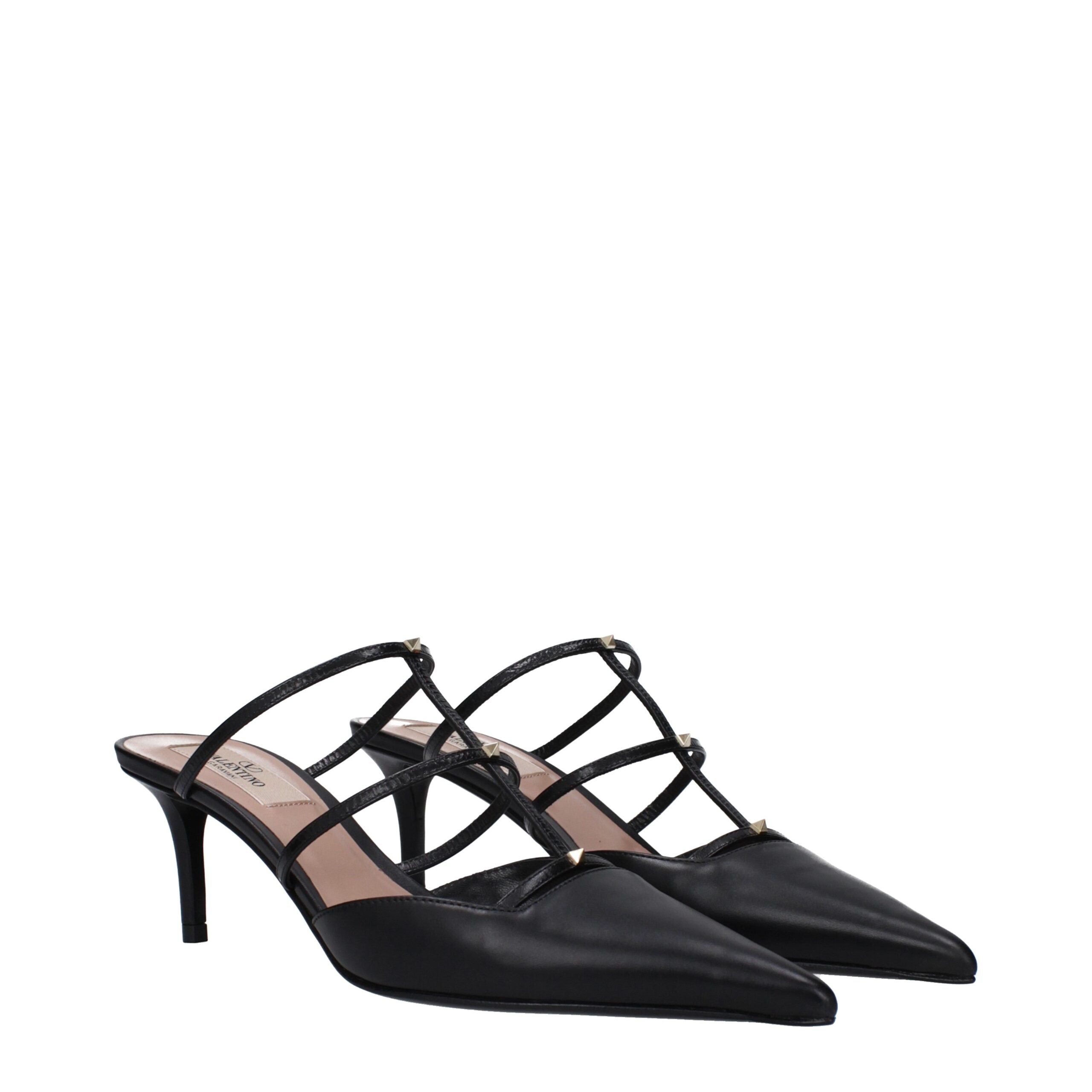 Black Leather Flat Sandals