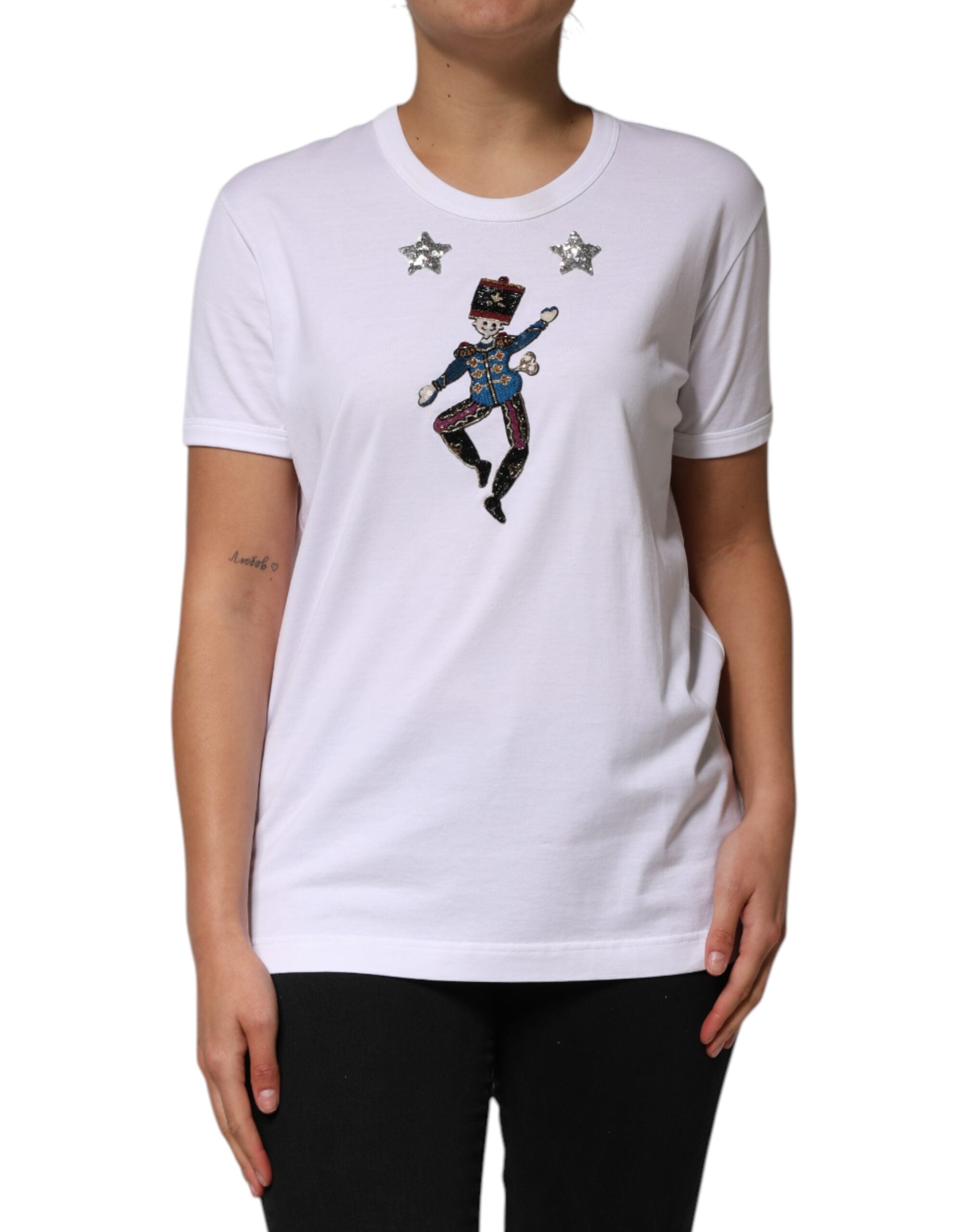 White Cotton Sequin Embellished Top T-shirt