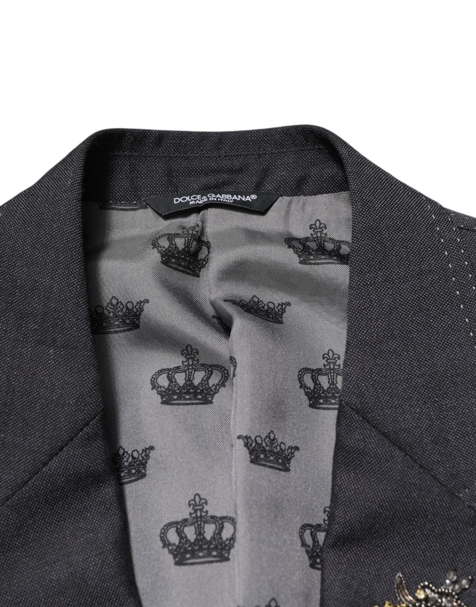 Dark Gray Bee Embroidery Wool Coat Blazer