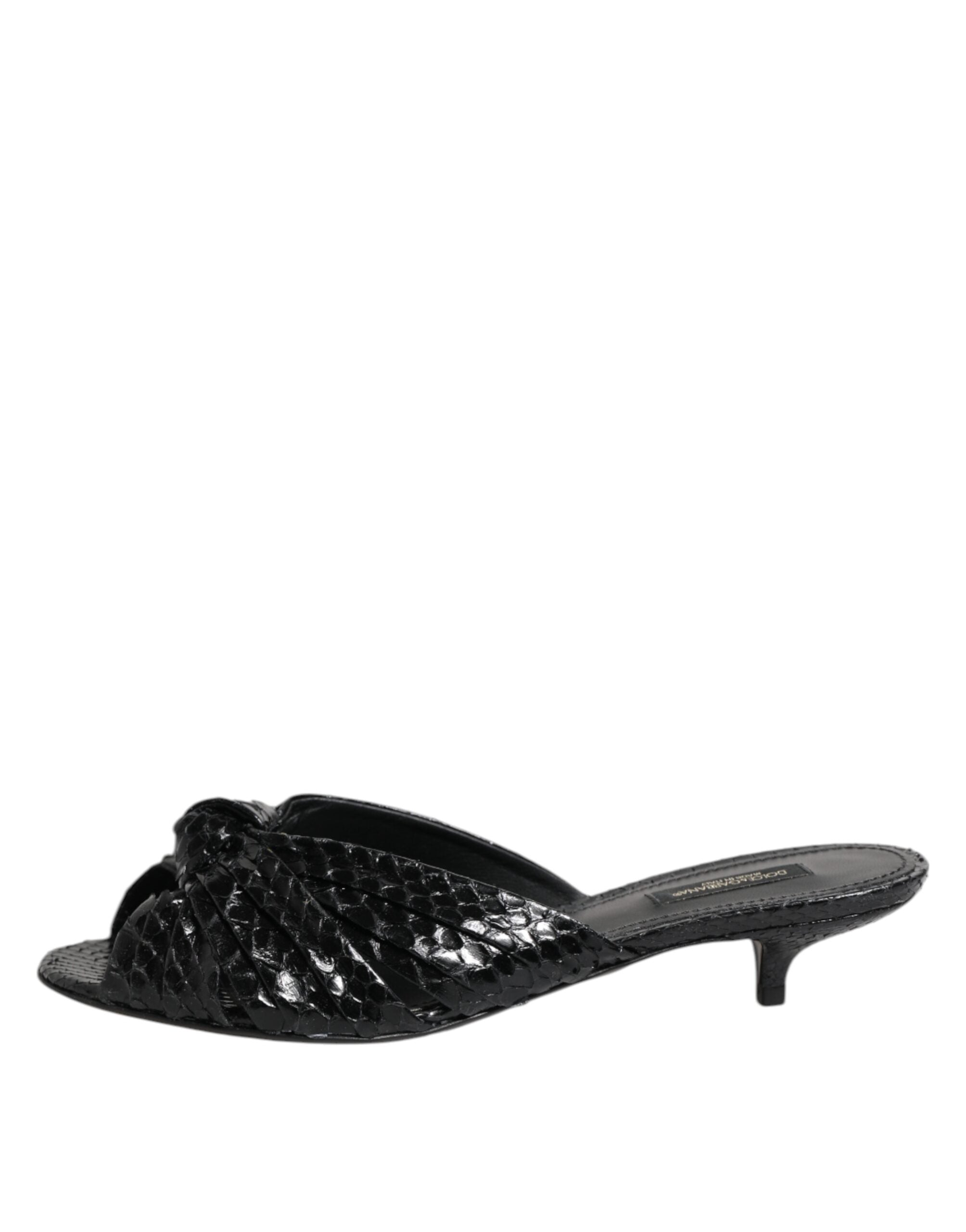 Black Leather Heels Slides Sandals Shoes