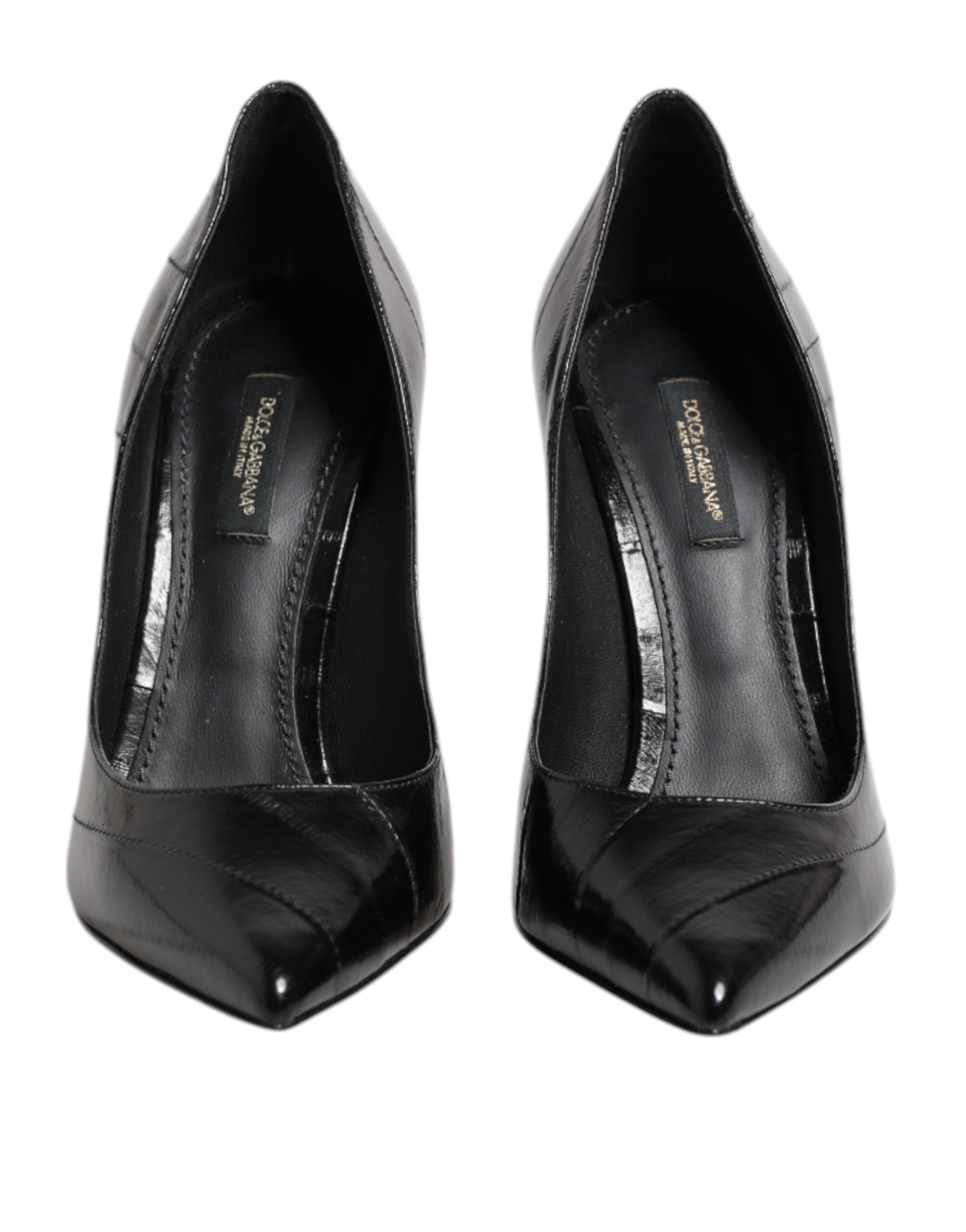 Black Leather Stiletto High Heels Pumps Shoes