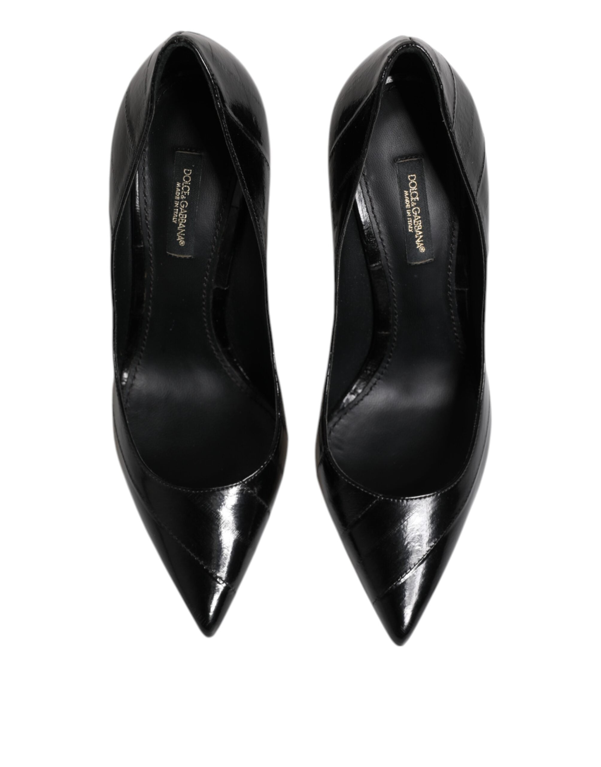 Black Leather Stiletto High Heels Pumps Shoes