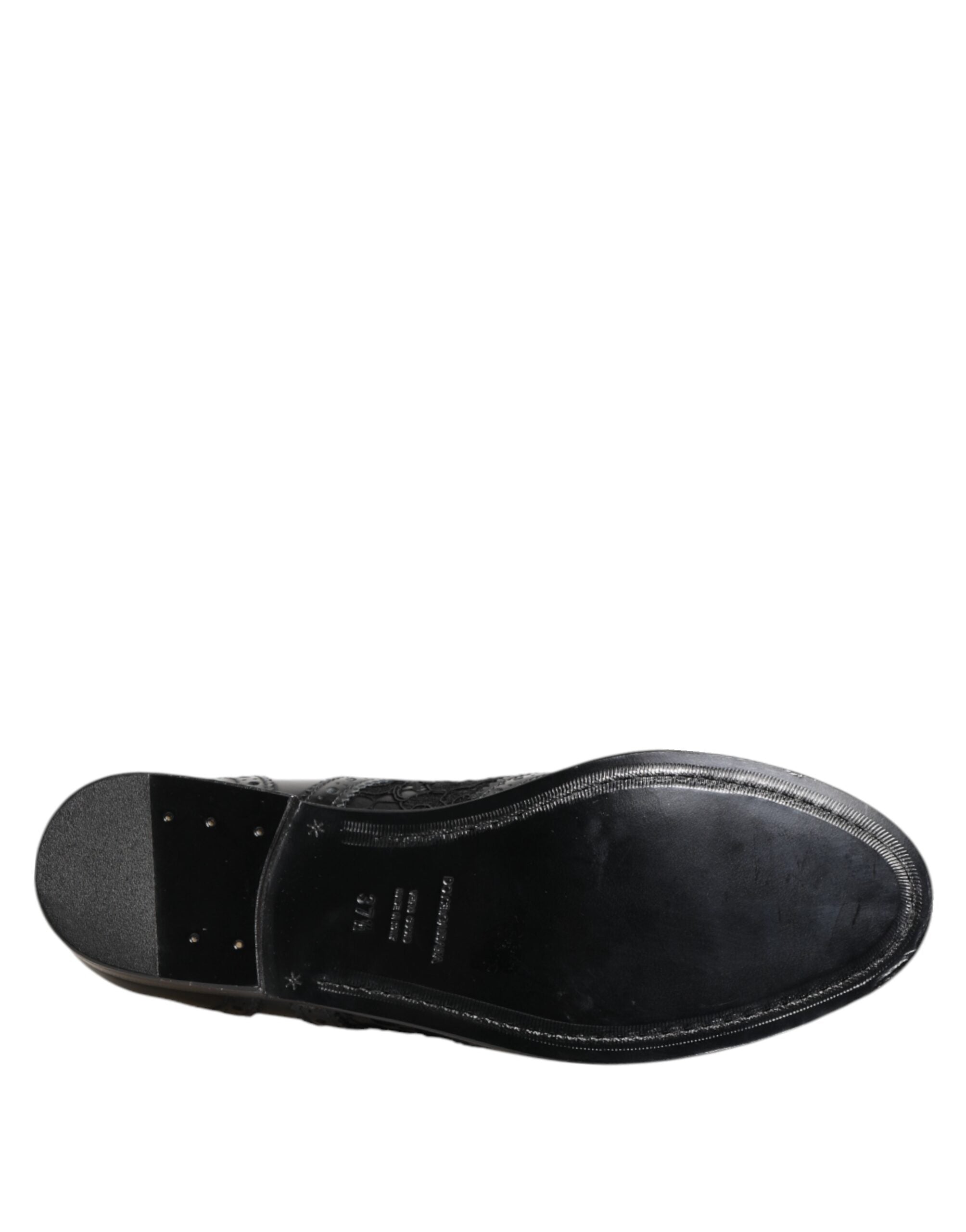 Black Leather Floral Lace Dress Formal Shoes