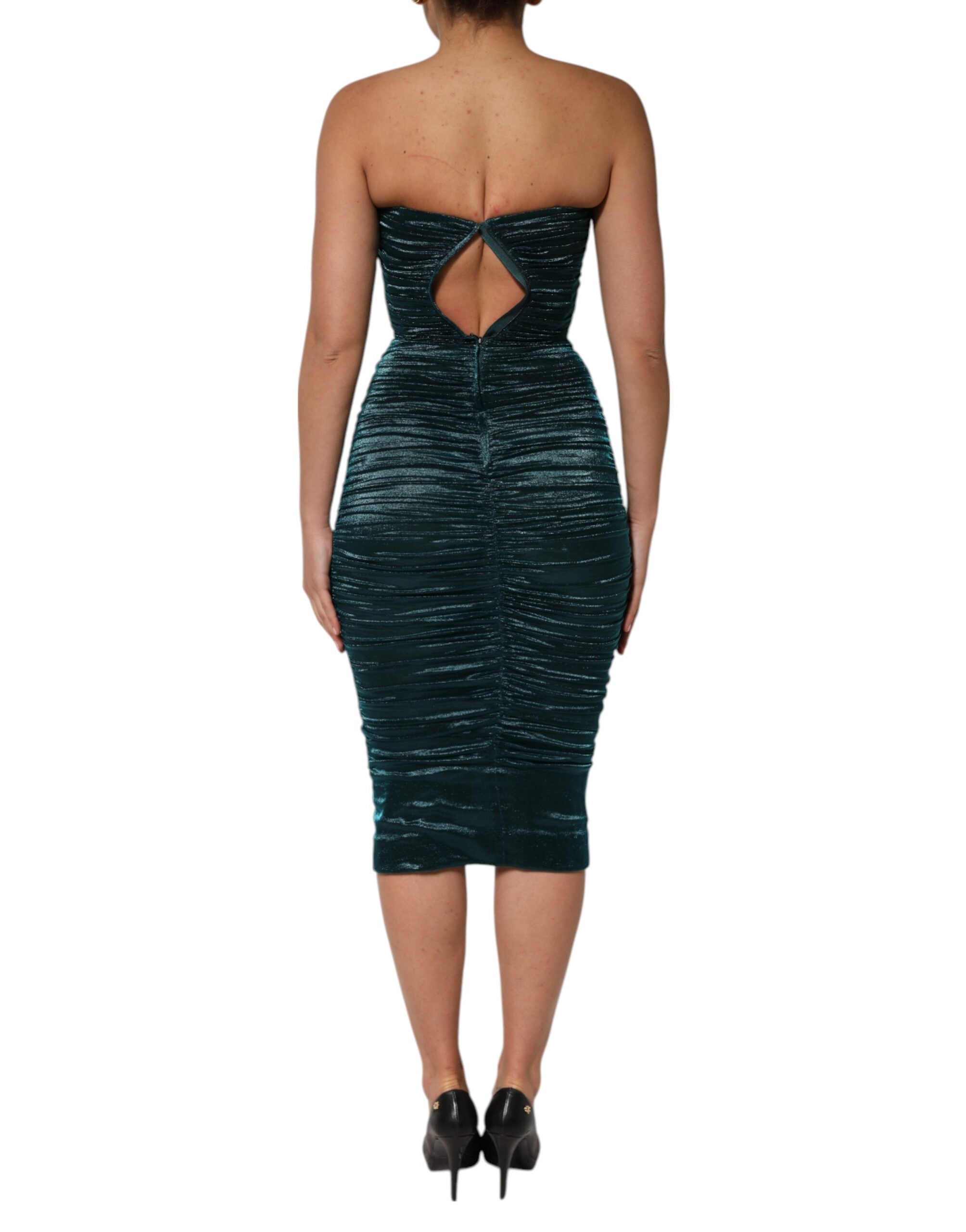 Green Silk Satin Fitted Strapless Dress