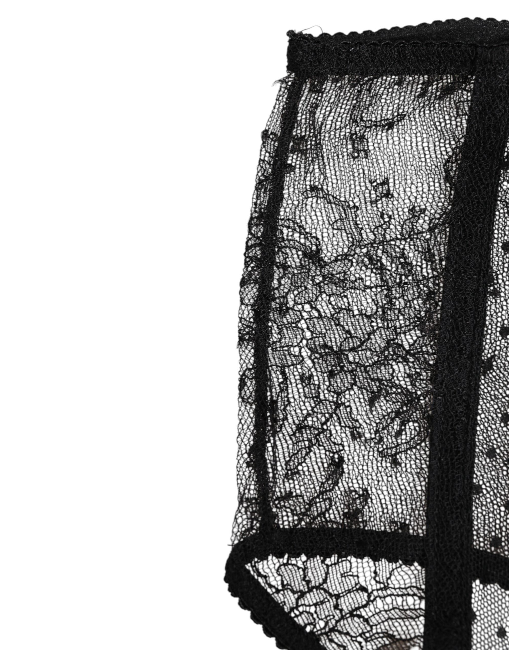 Black Sheer Polka Dot Lace High Waist Underwear