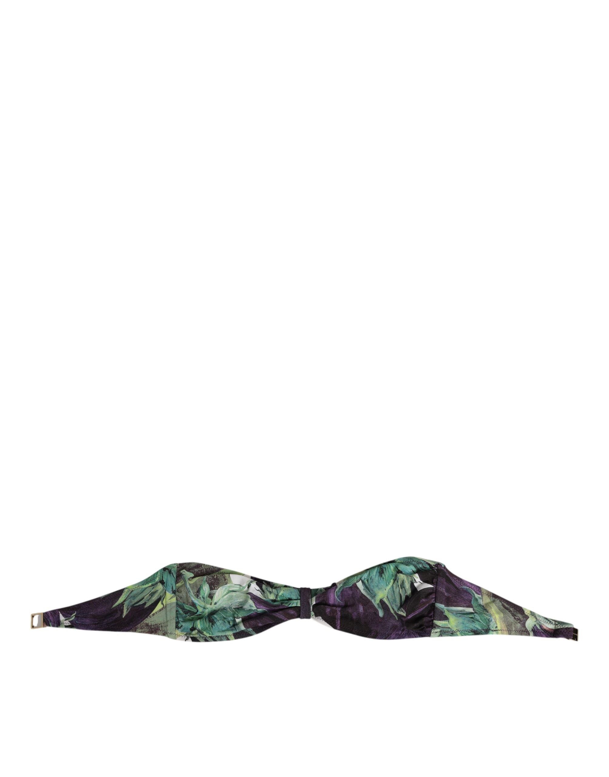 Purple Green Leaf Print Bandeau Swimwear Underwear