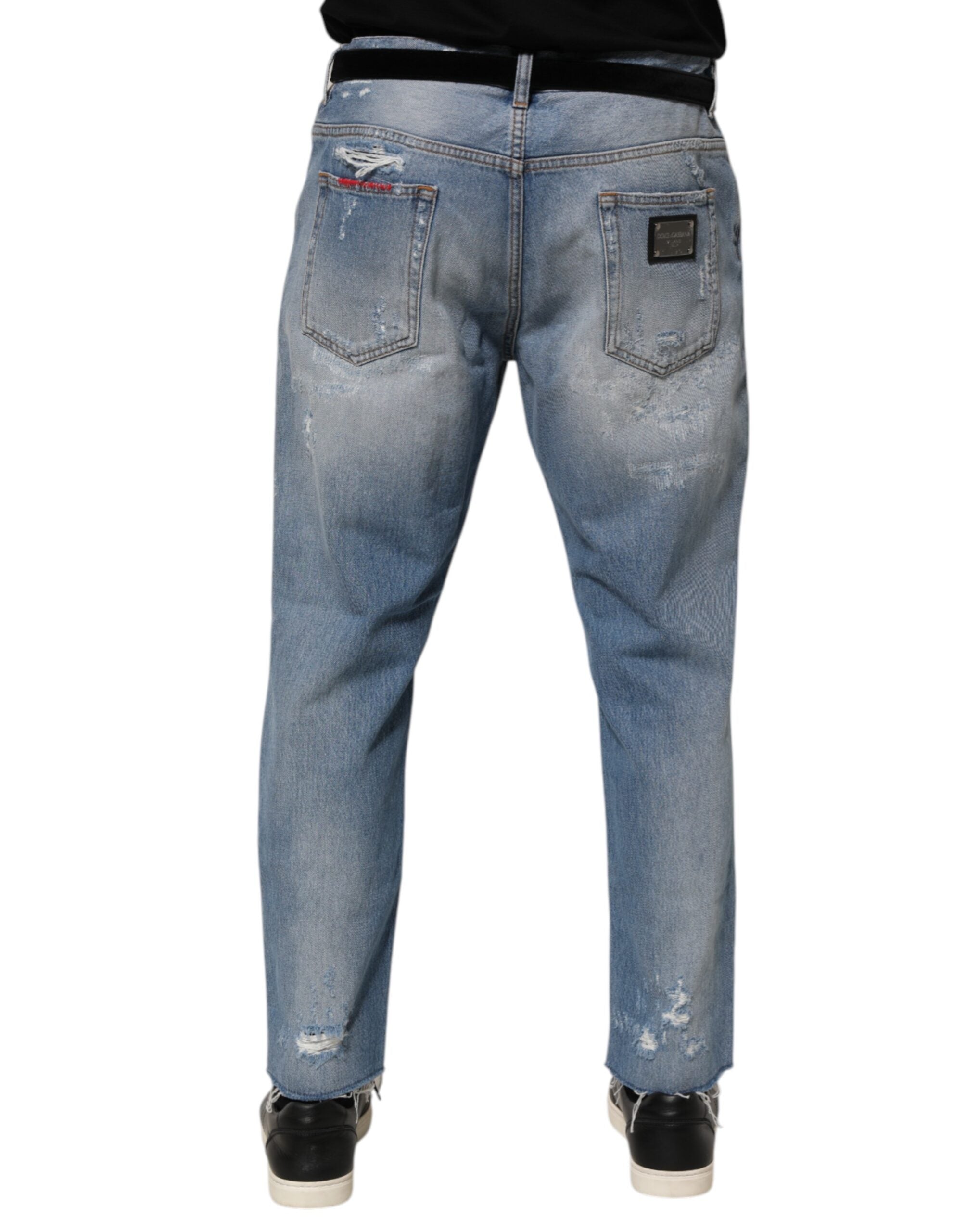 Blue Distressed Ripped Denim Pants Jeans