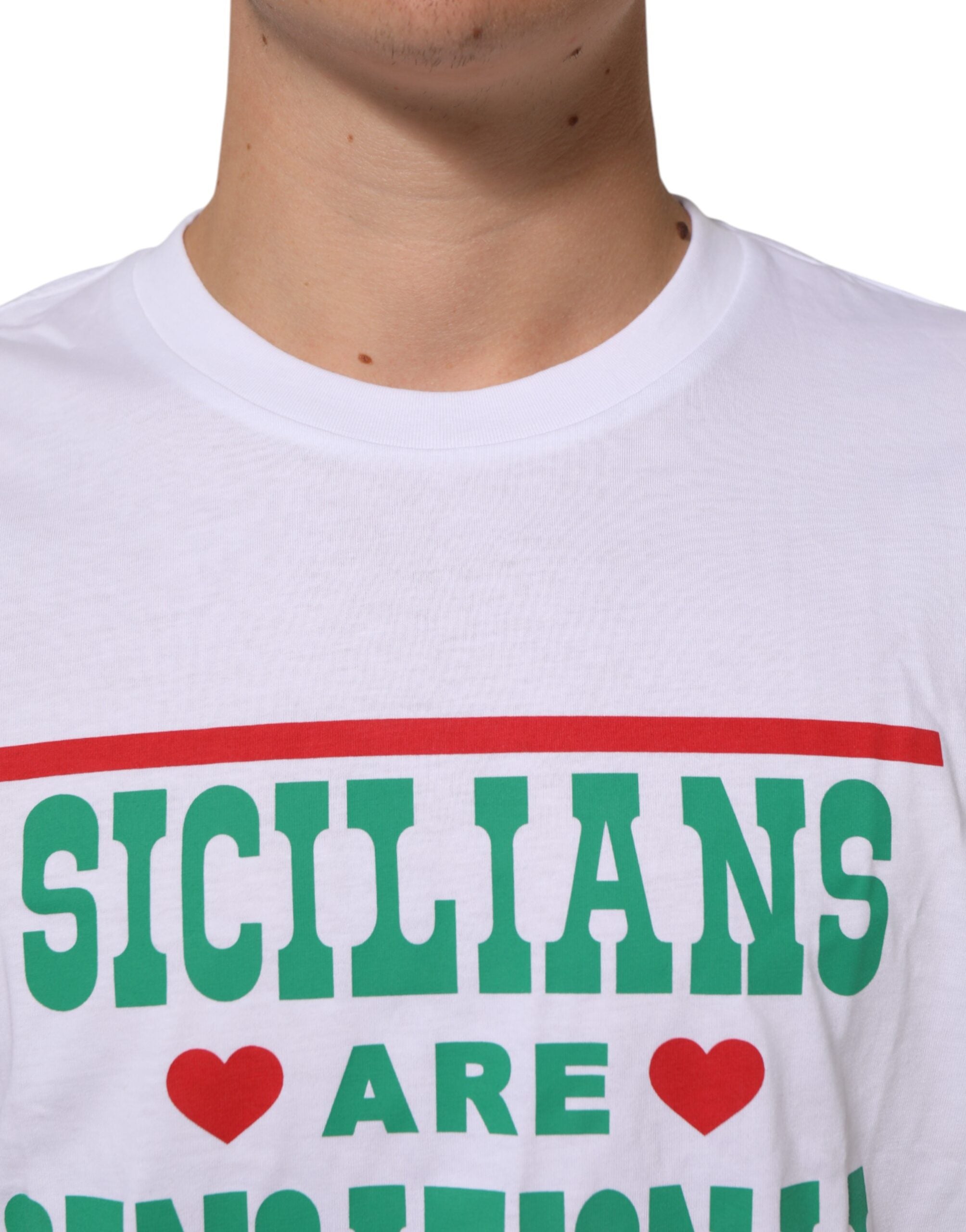 White Graphic Print Cotton Crew Neck T-shirt