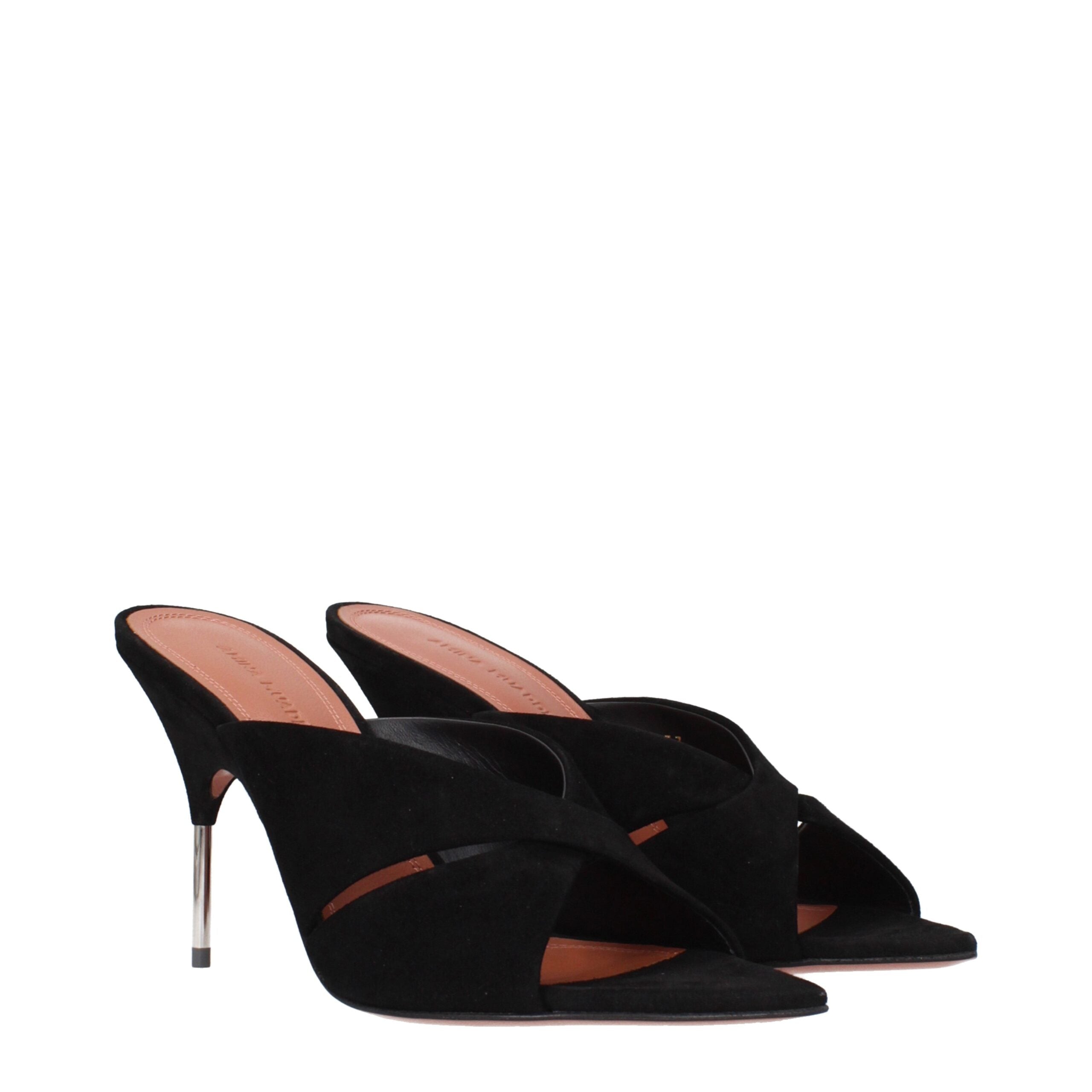 Black Leather Stiletto Heel Sandals