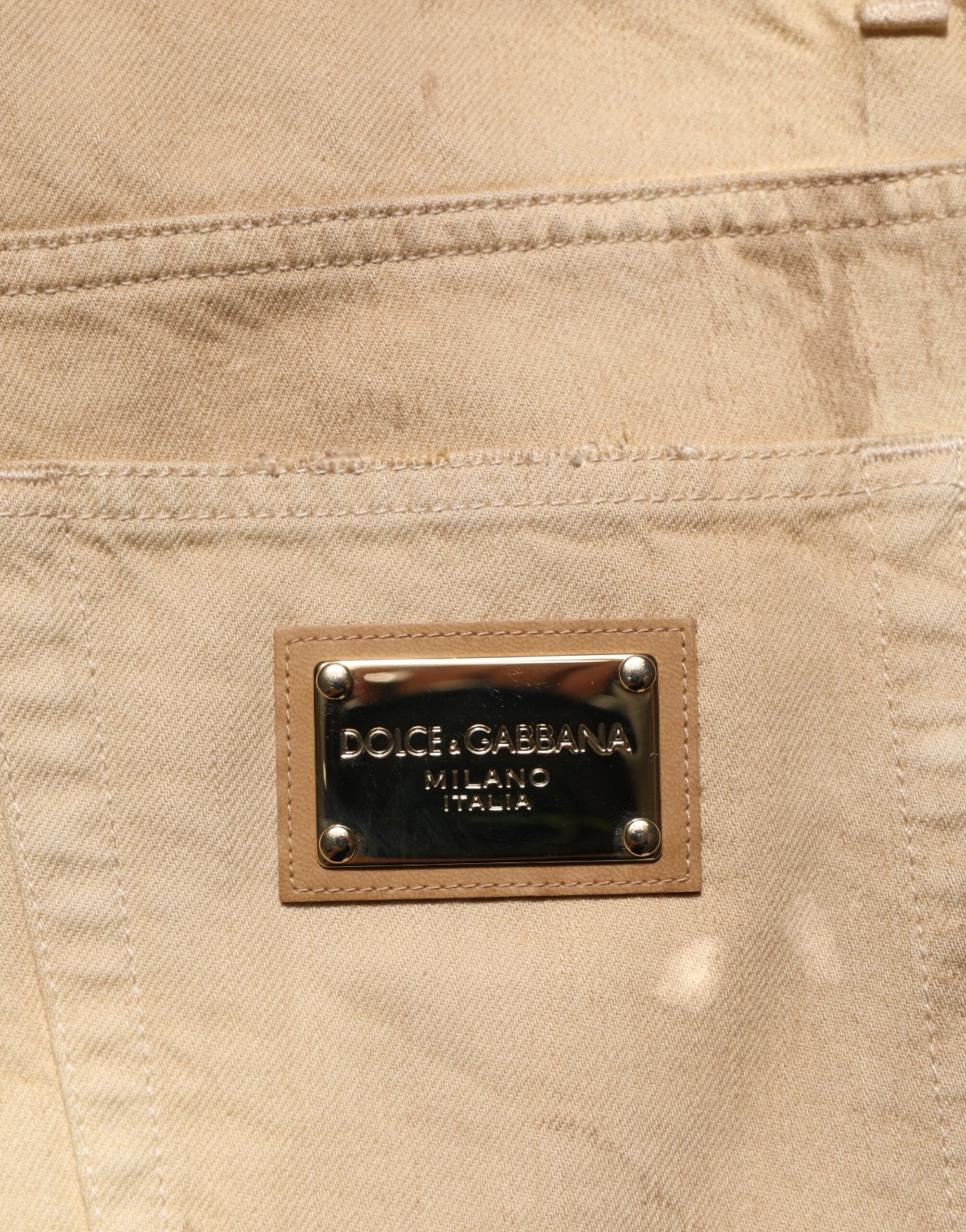 Beige Cotton Loose Tattered Men Denim Jeans