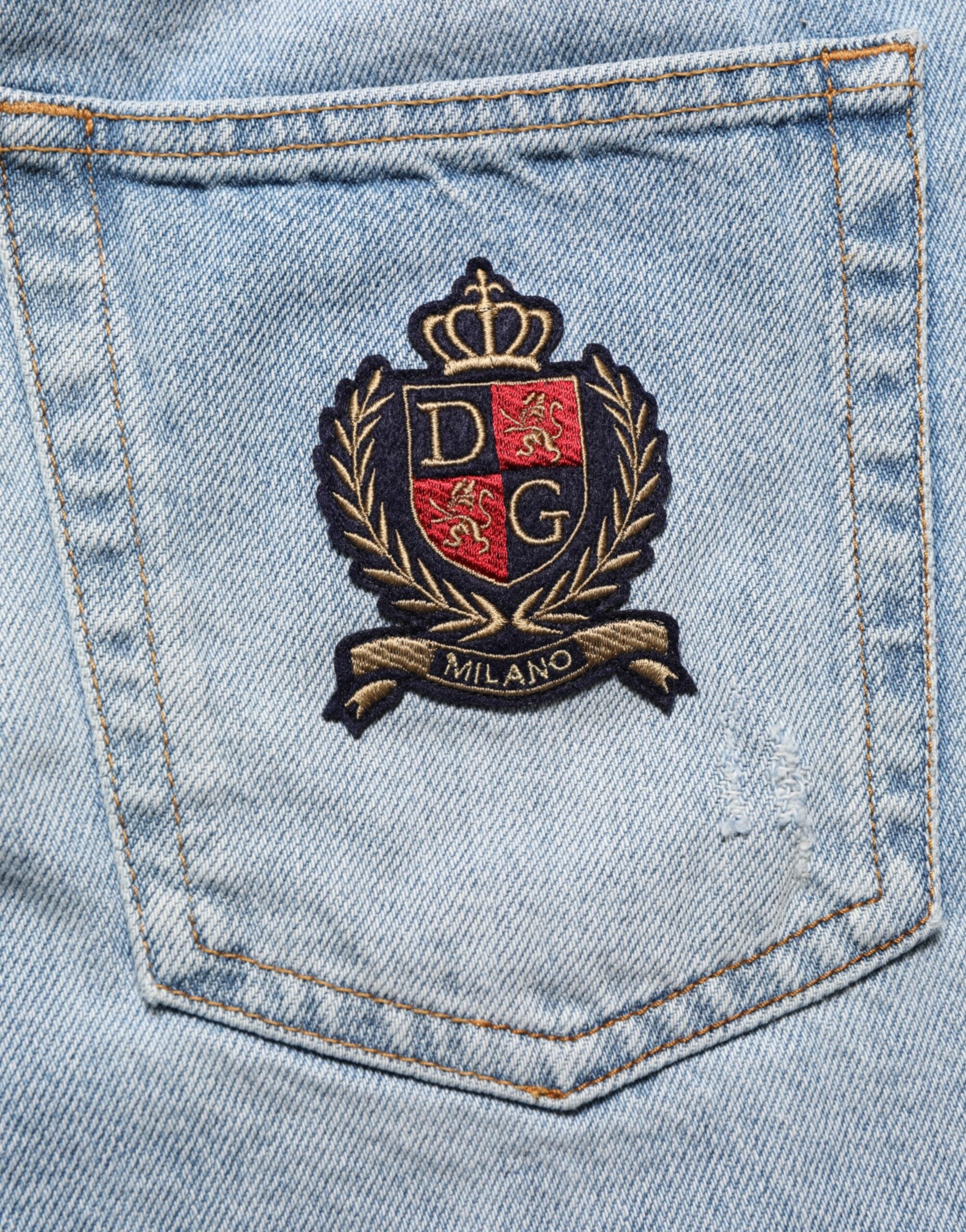 Blue Cotton Distressed Denim Bermuda Shorts