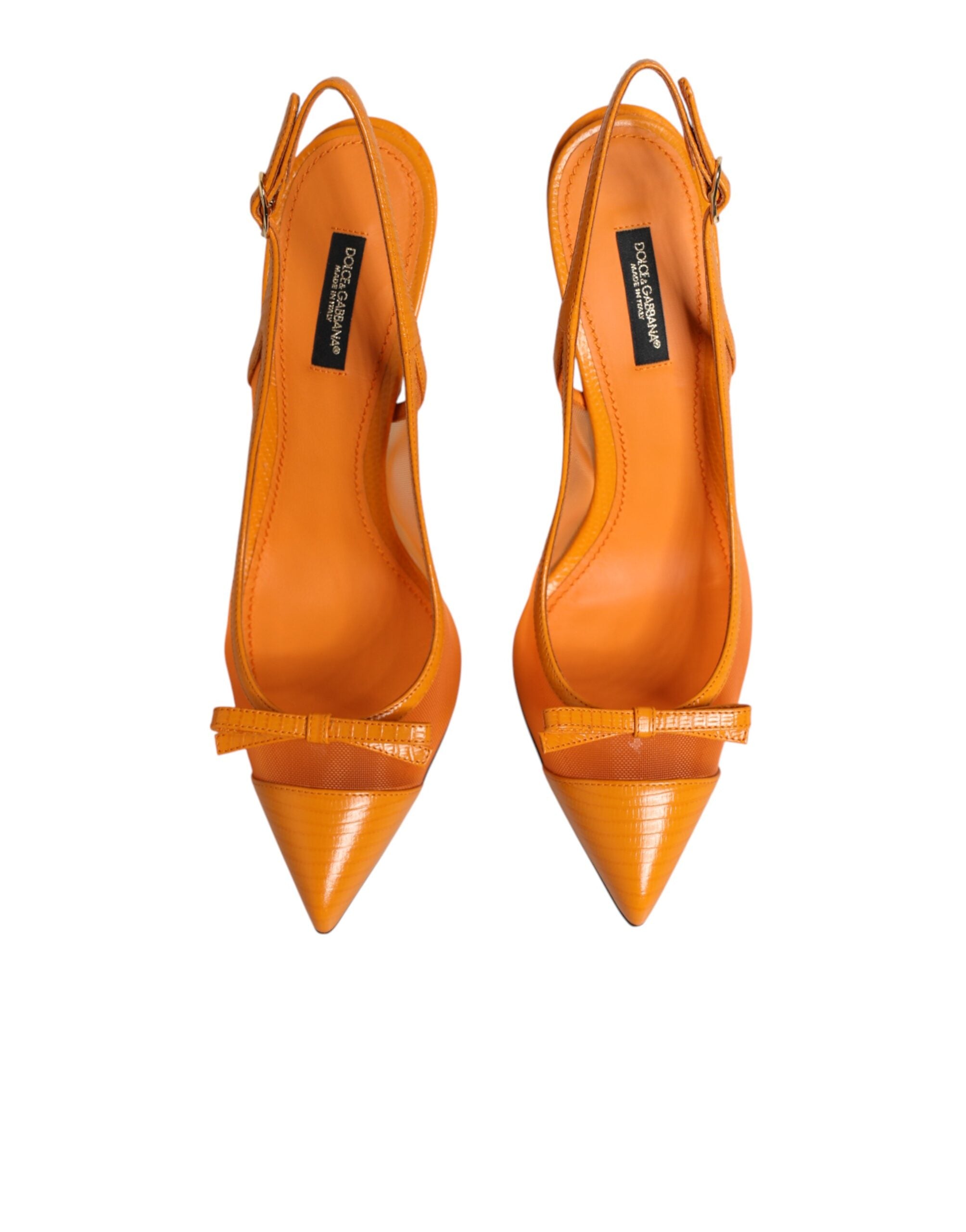 Orange Leather Mesh Heels Slingback Shoes