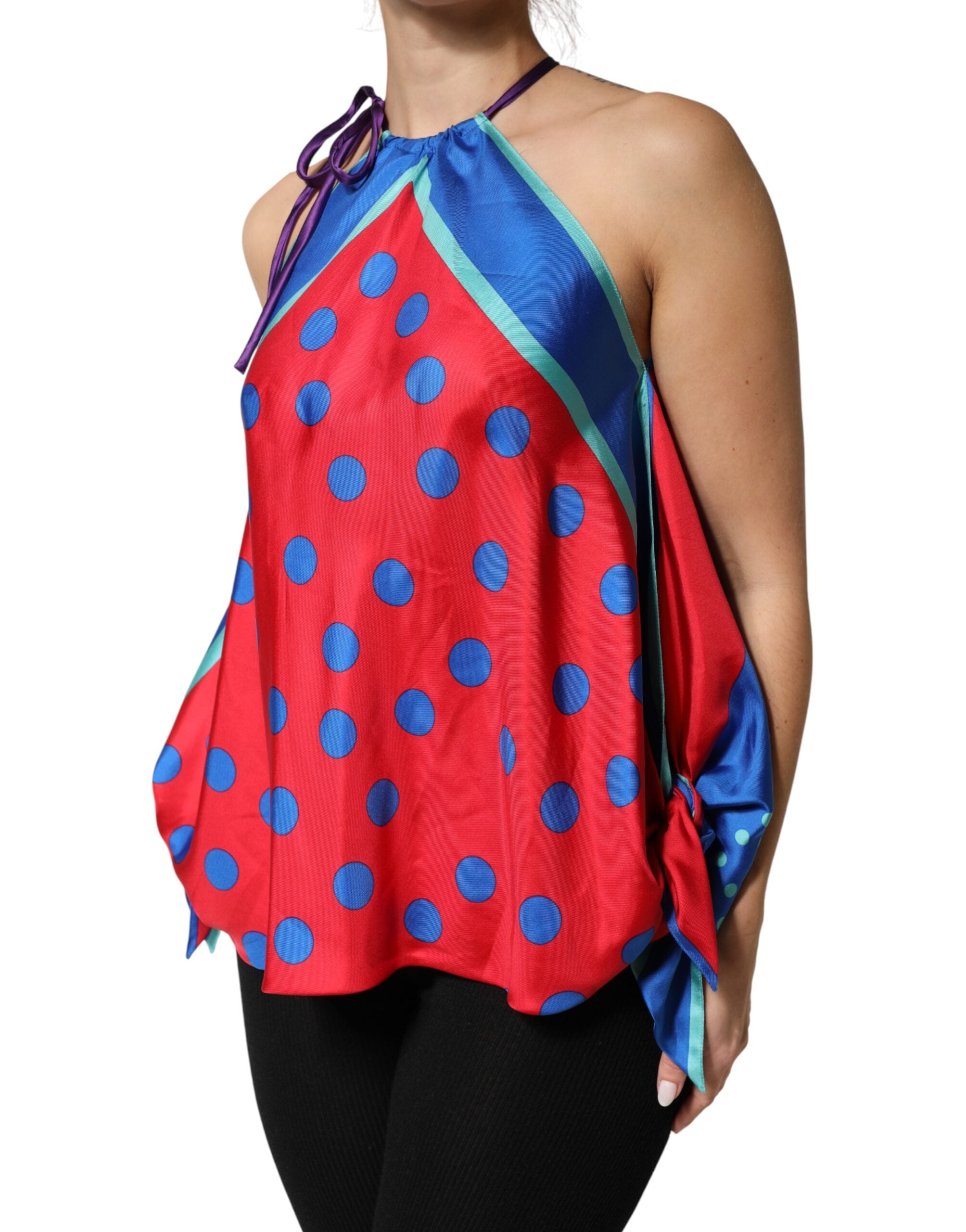 Multicolor Polka Dot Tie Halter Blouse Top