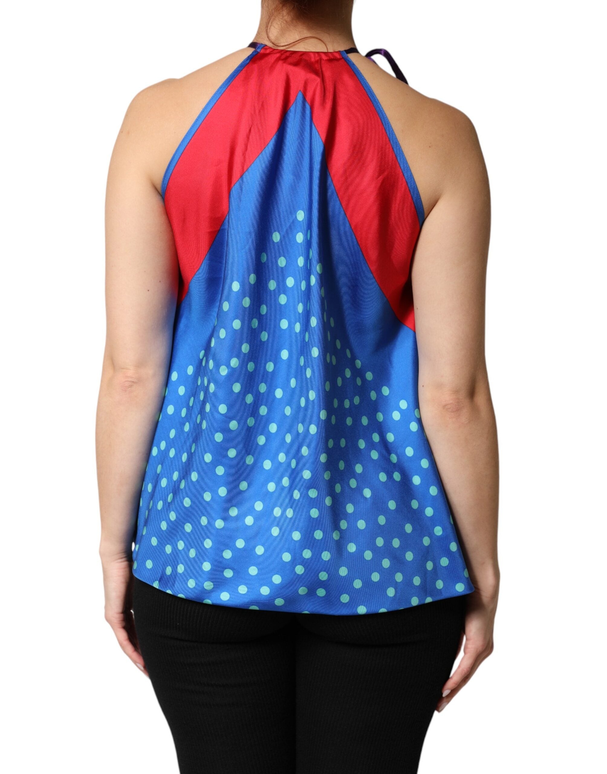 Multicolor Polka Dot Tie Halter Blouse Top