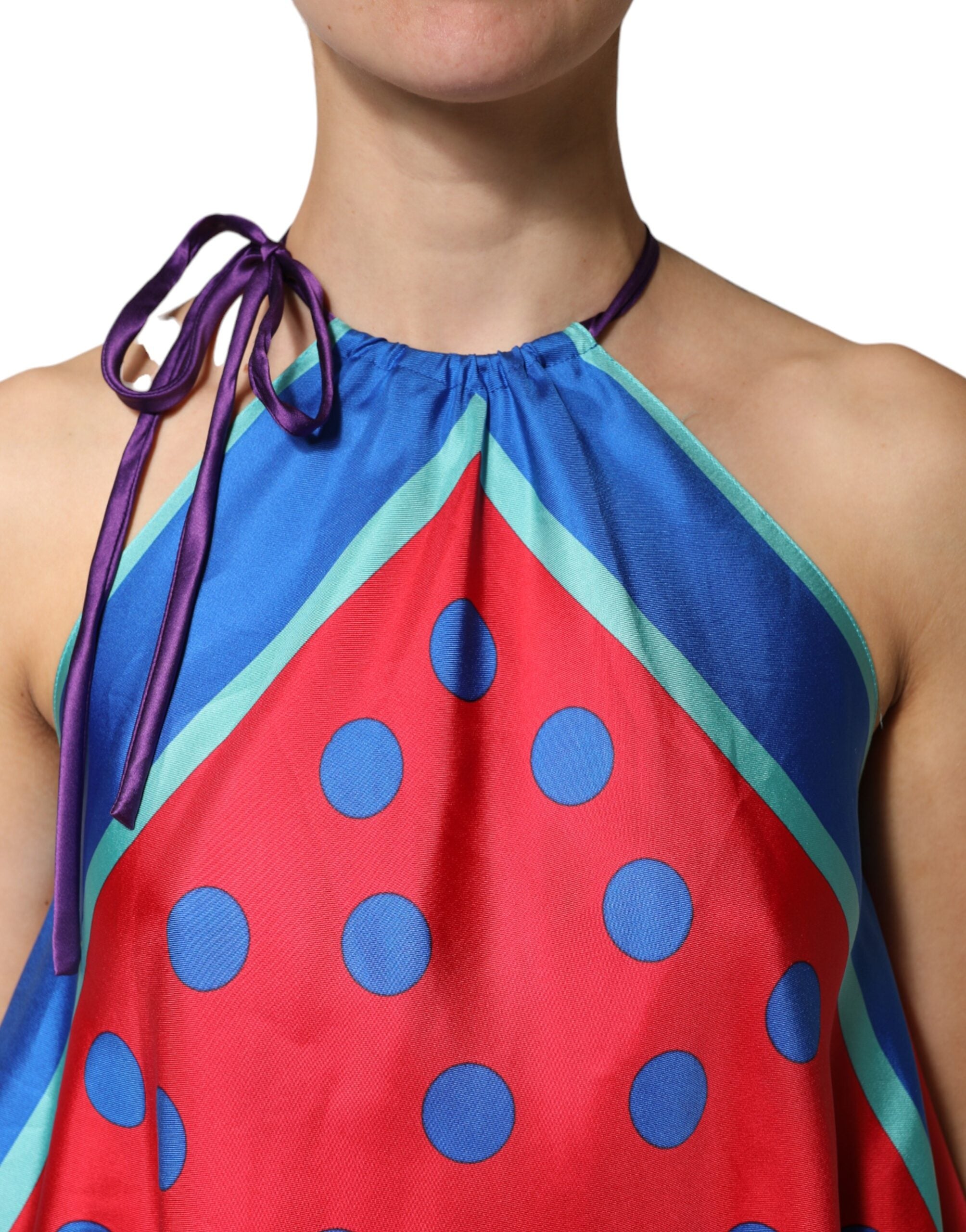 Multicolor Polka Dot Tie Halter Blouse Top