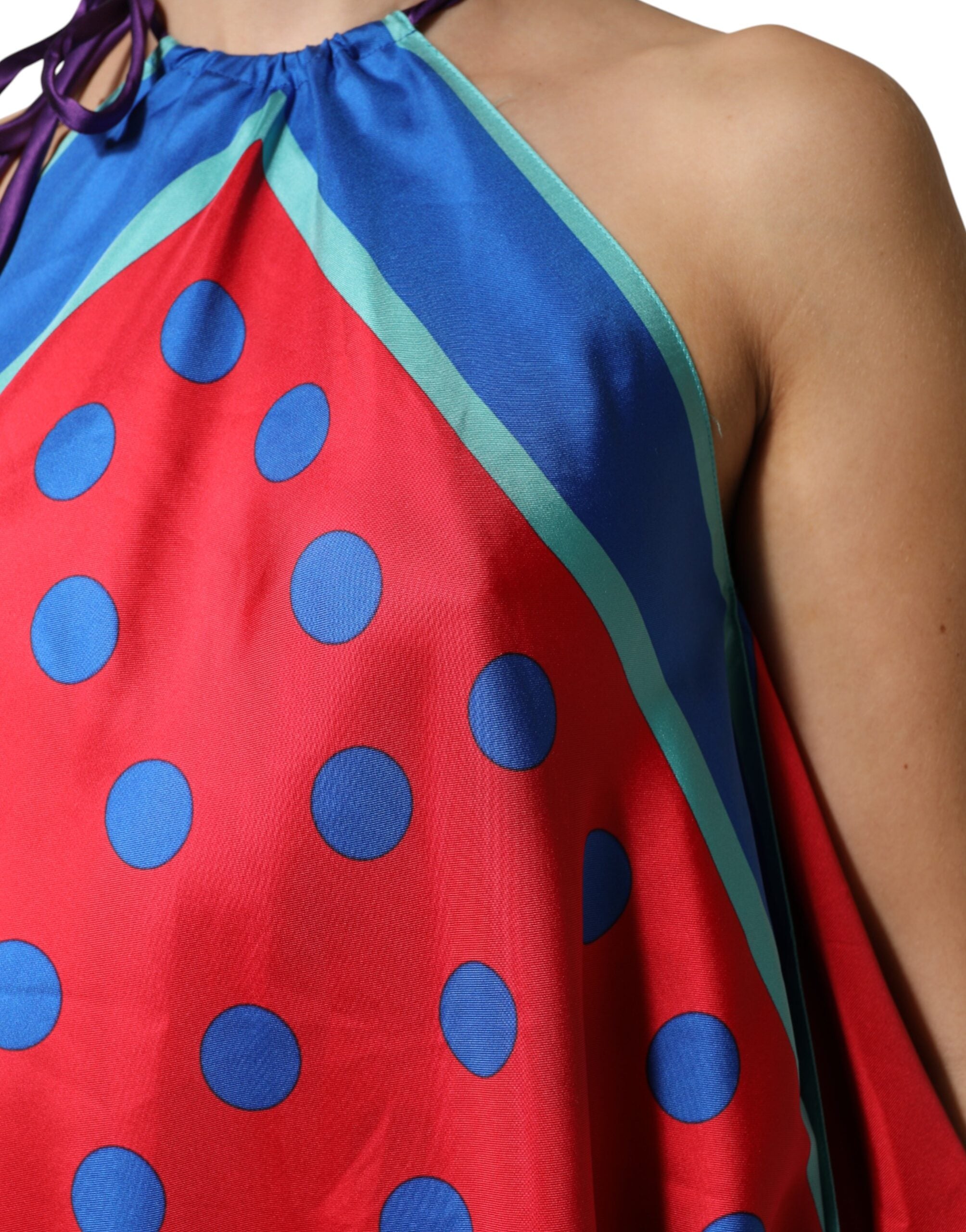 Multicolor Polka Dot Tie Halter Blouse Top