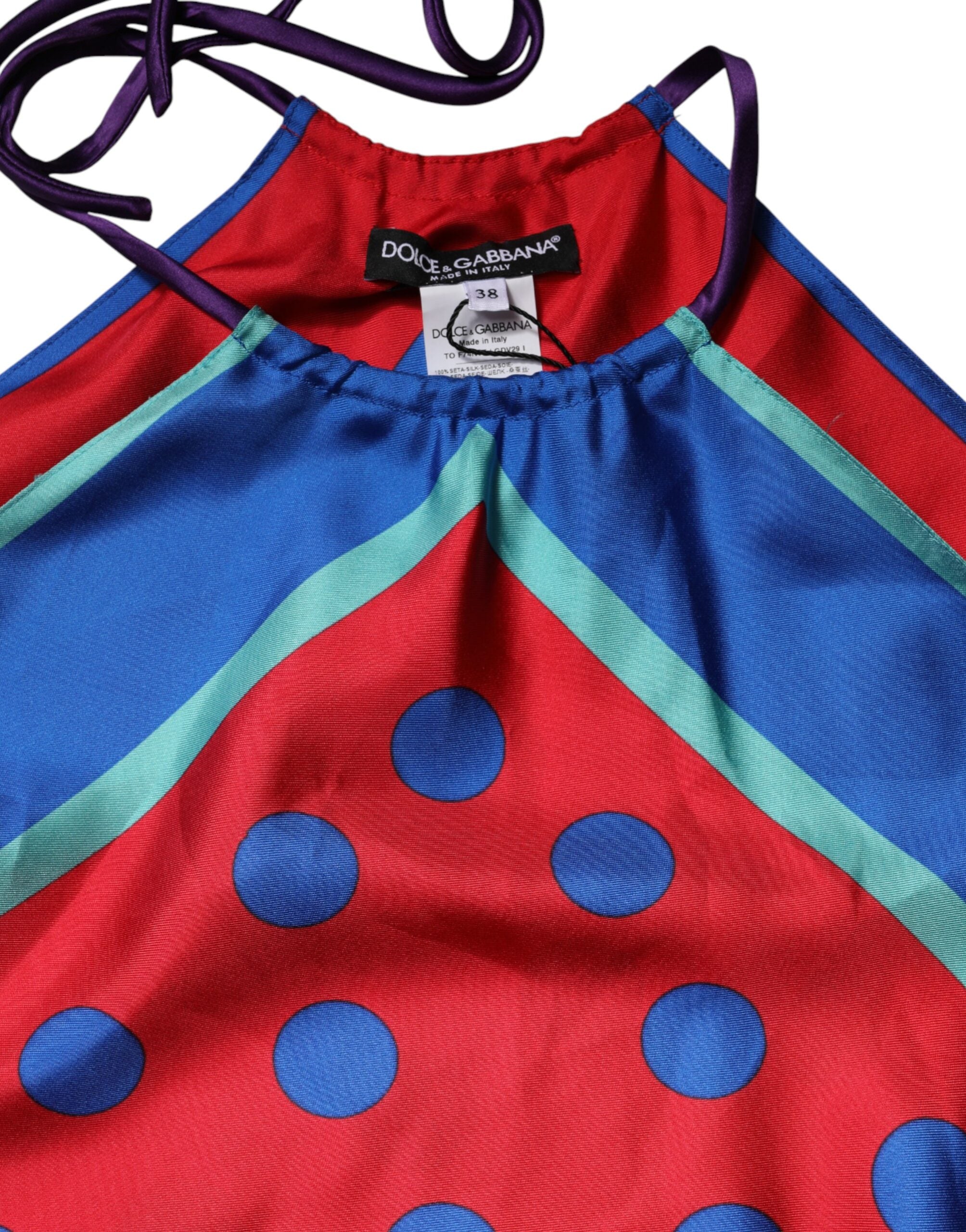 Multicolor Polka Dot Tie Halter Blouse Top