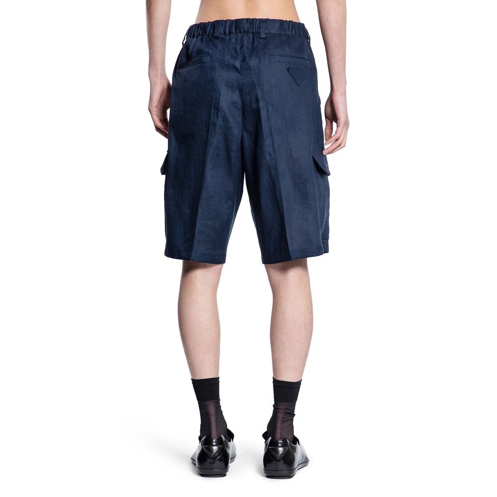 Blue Linen Bermuda Shorts