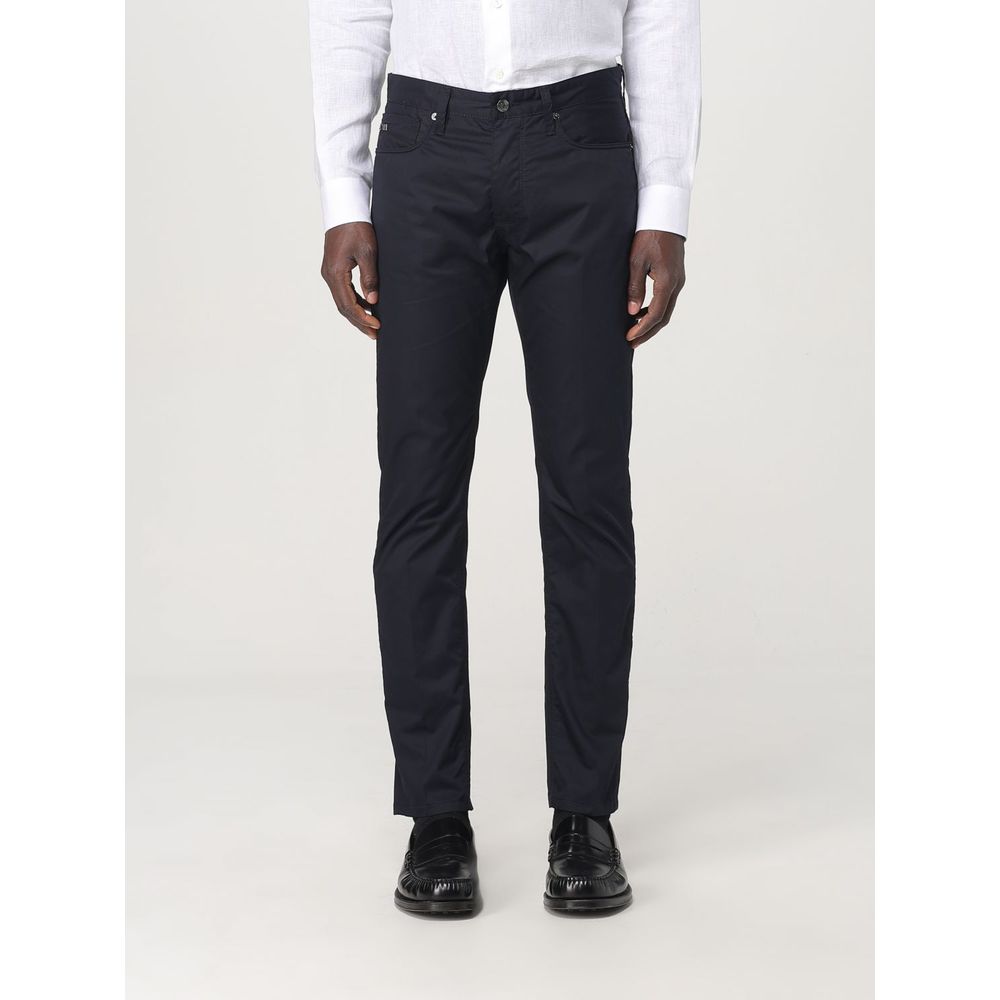 Blue Cotton Casual Pants