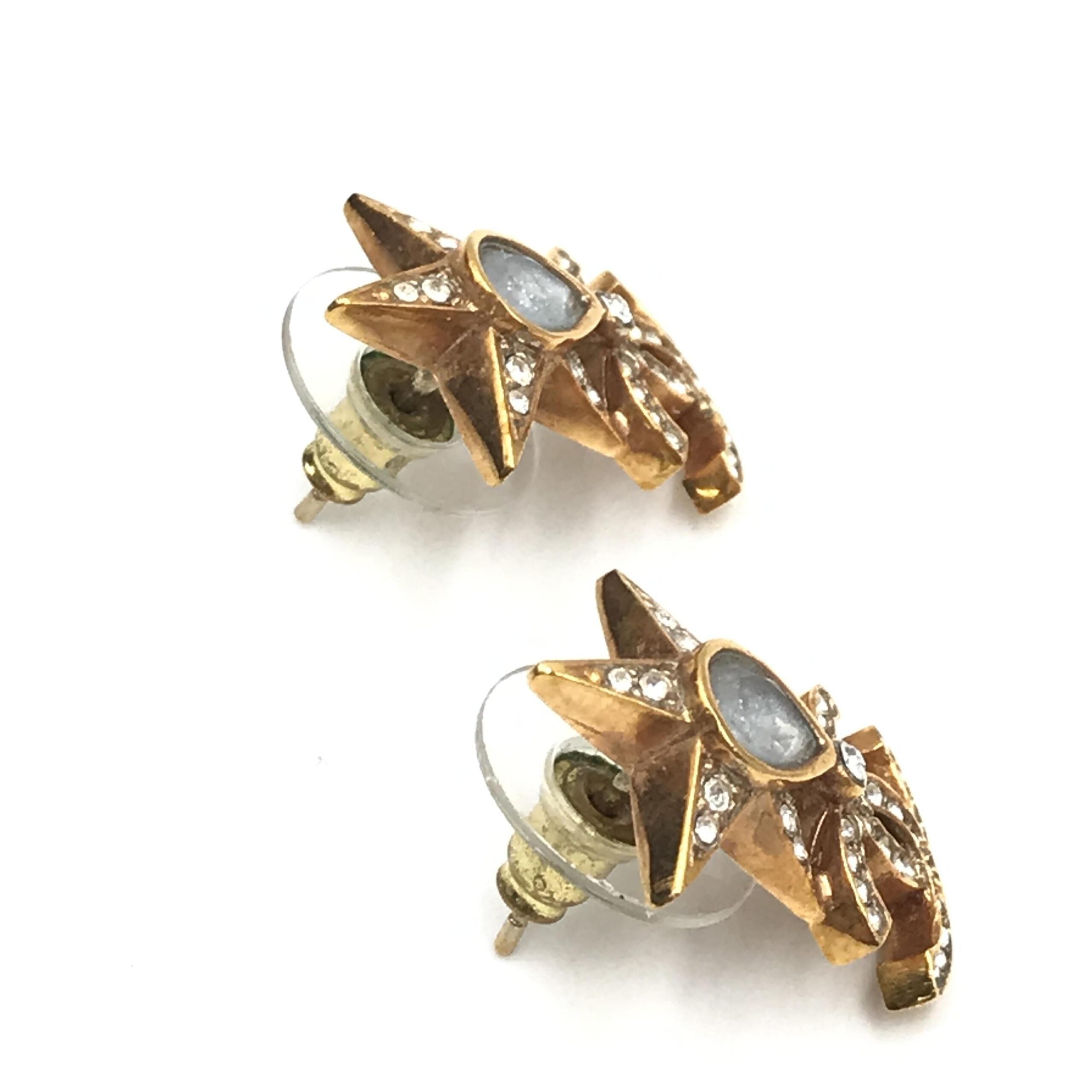 Gold Plated Star Coco Mark Earrings With Rhinestones