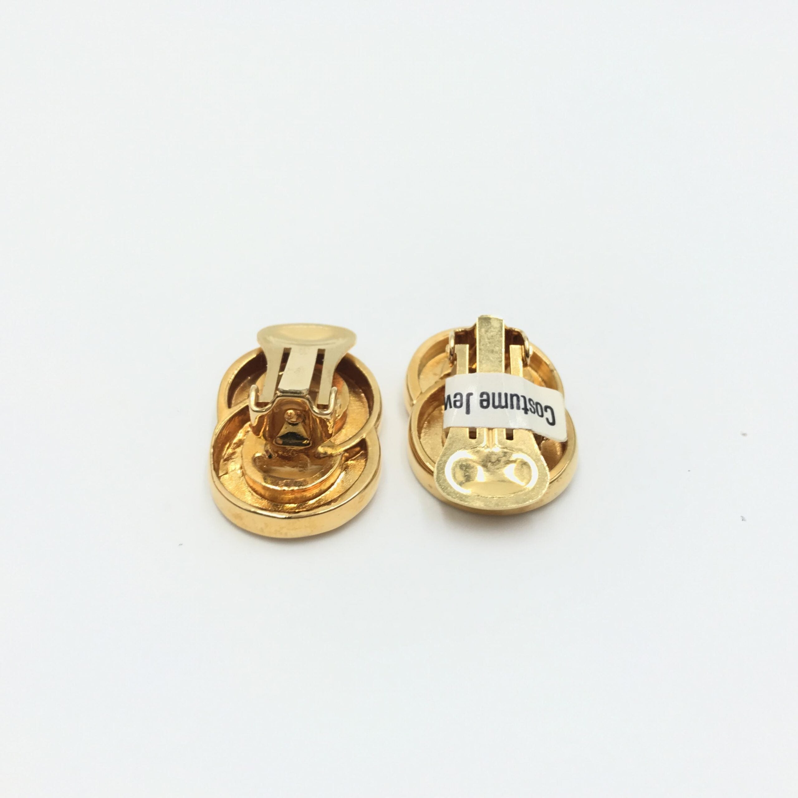 Gold Tone Double Round Motif Earrings