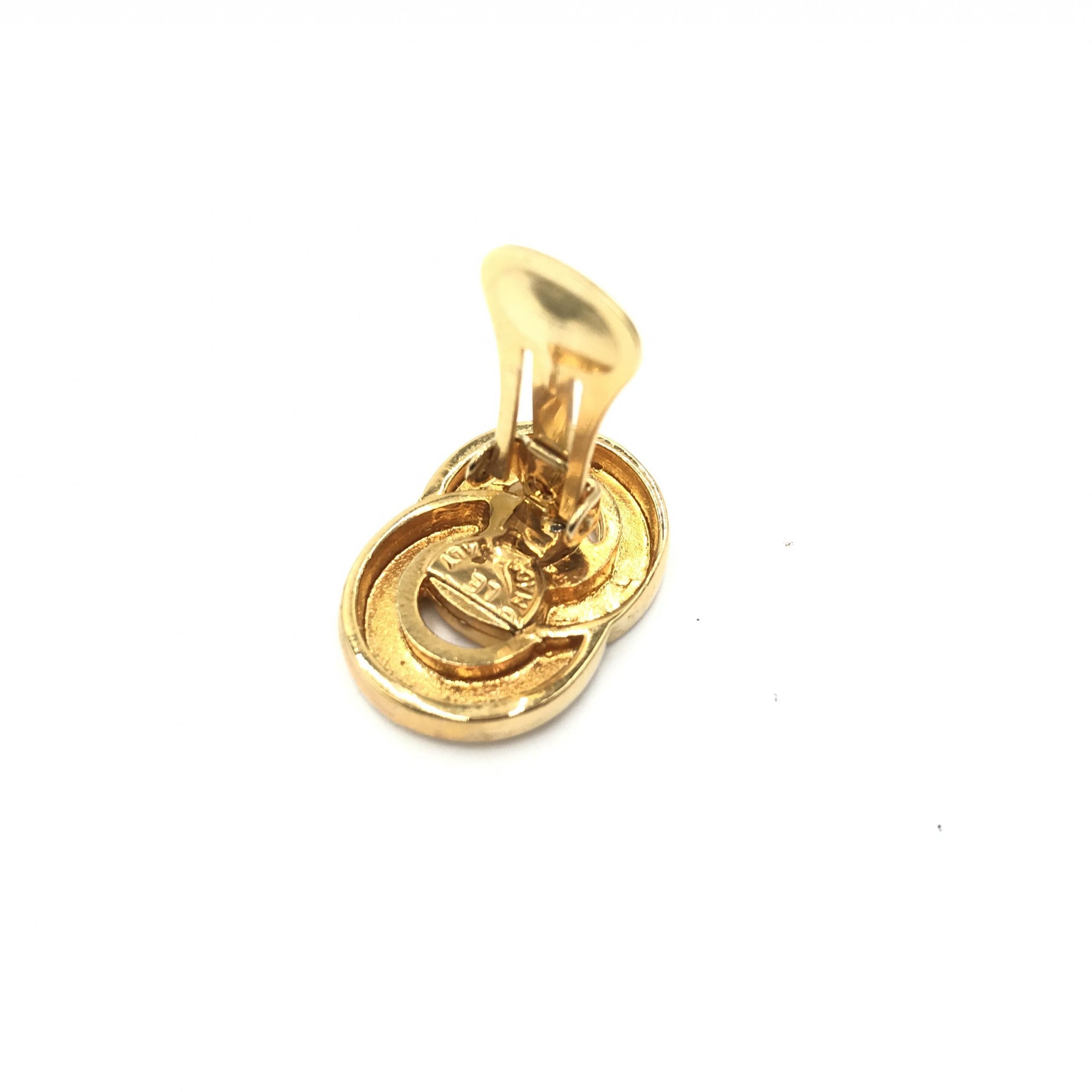 Gold Tone Double Round Motif Earrings