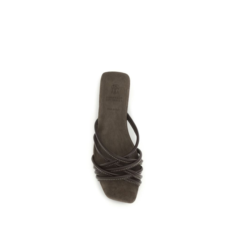 Brown Calf Leather Bos Taurus Flat Sandals