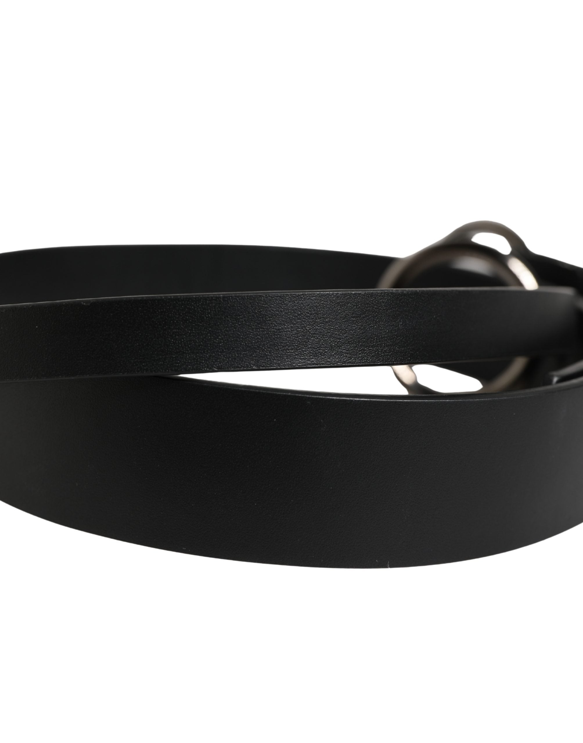 Men Black Calfskin Leather Metal Buckle Belt