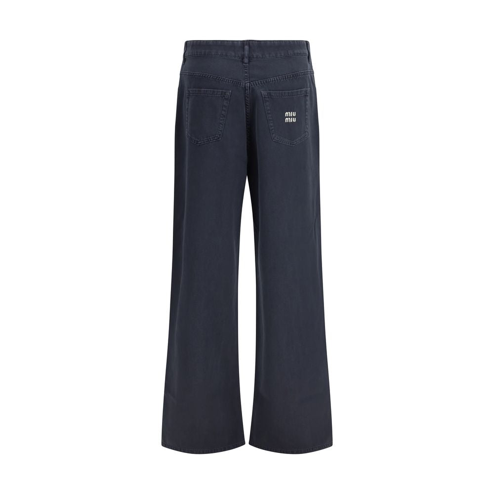 Blue Cotton Flared Jeans