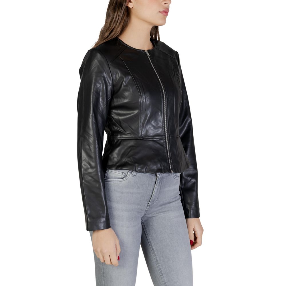 Black Polyester Leather Jacket