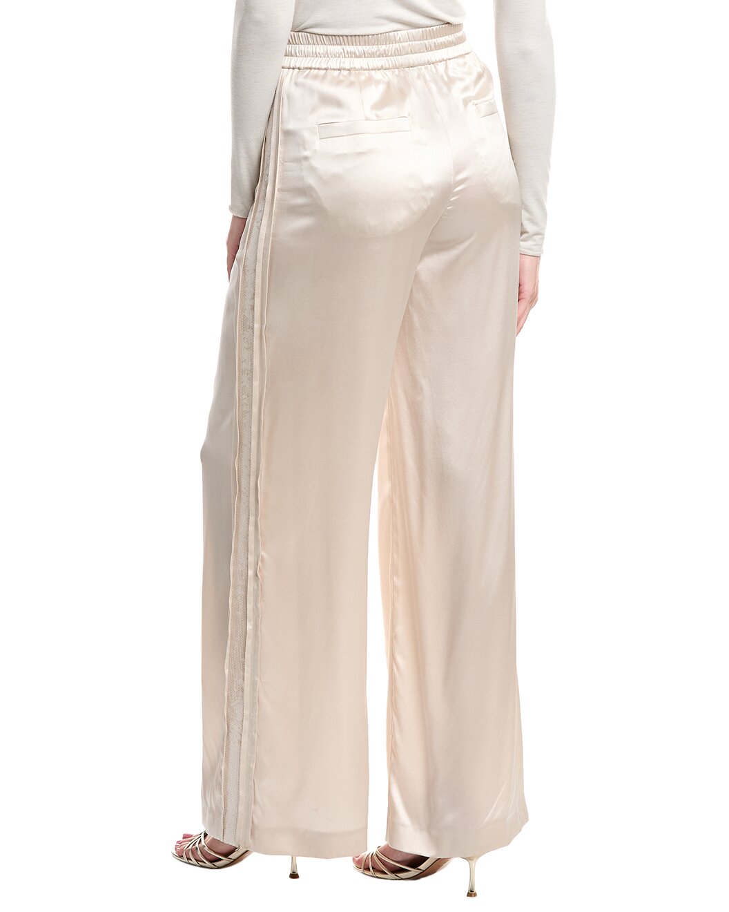 Beige Silk Casual Pants