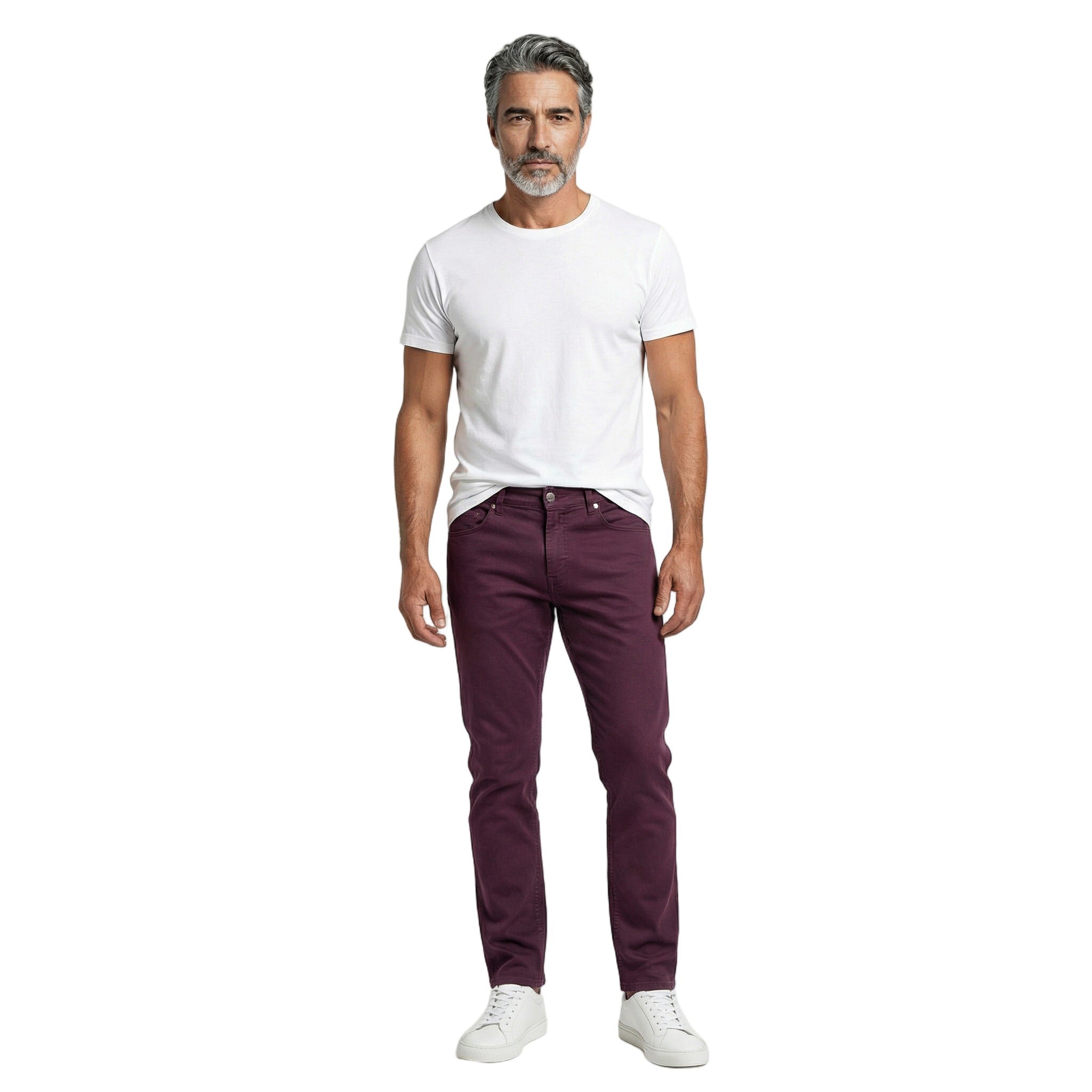 Burgundy Cotton Casual Pants