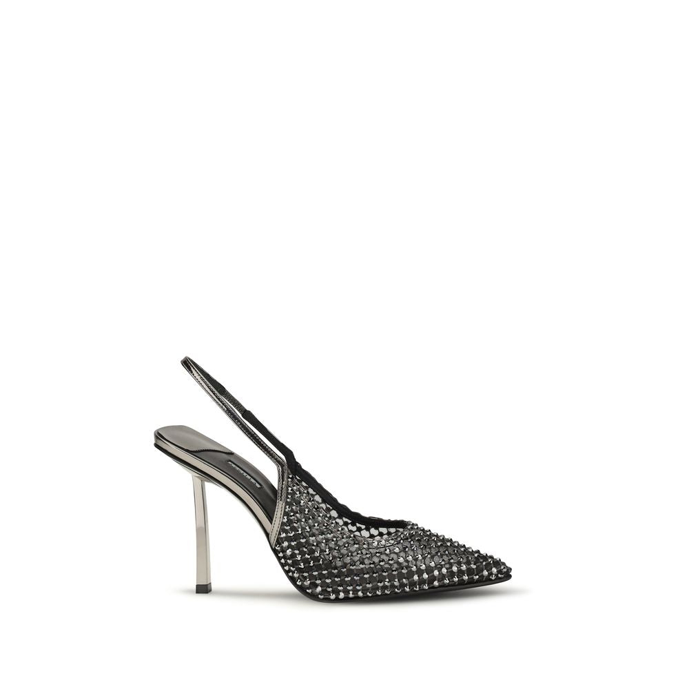 Black Nylon High Heel Pumps