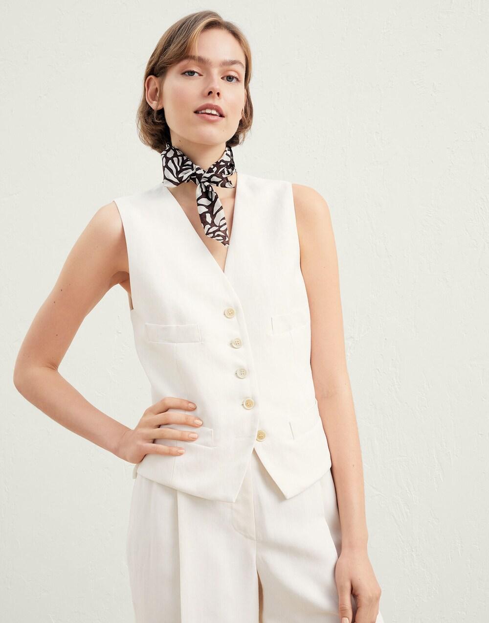 Beige Viscose Sleeveless Jacket
