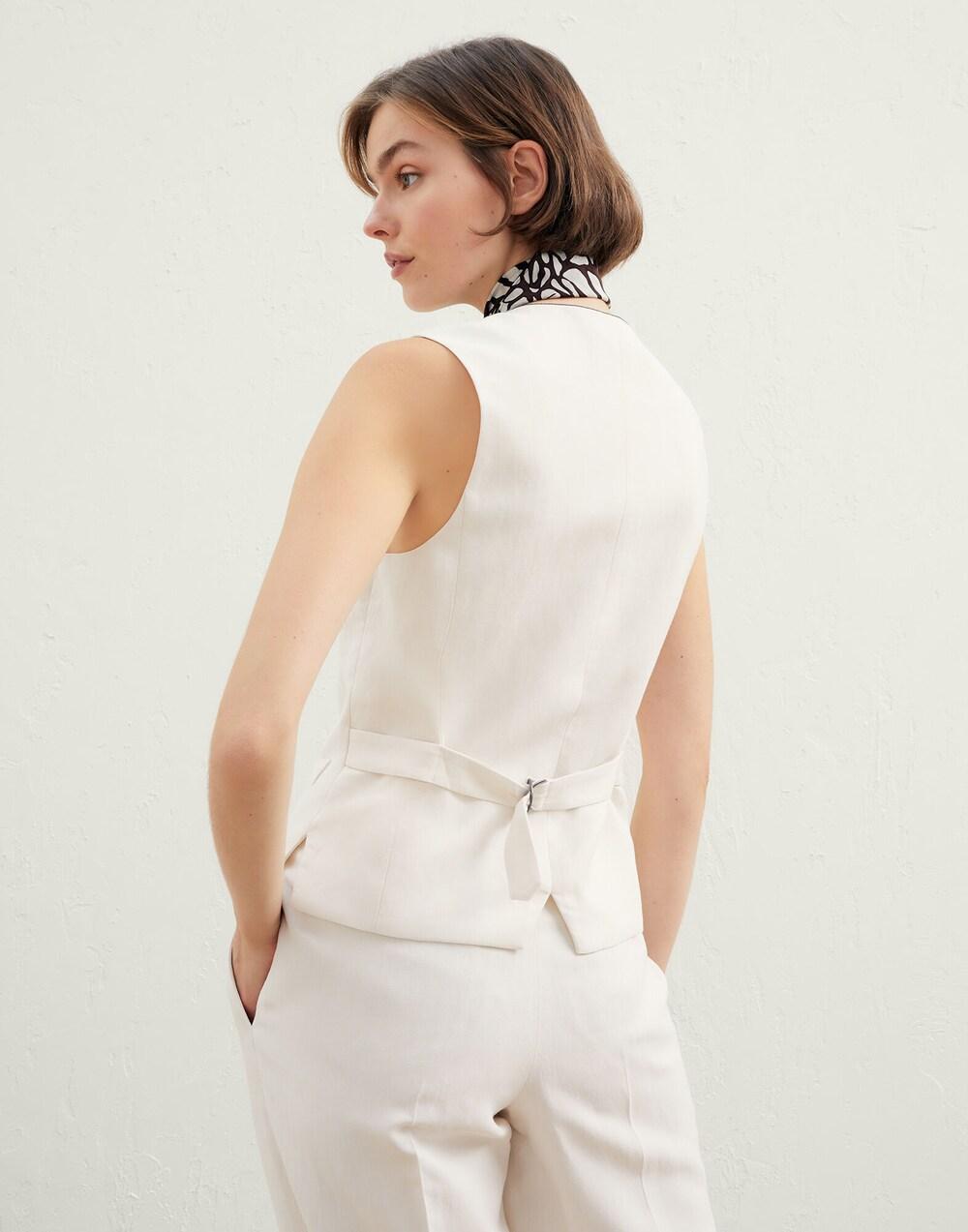 Beige Viscose Sleeveless Jacket