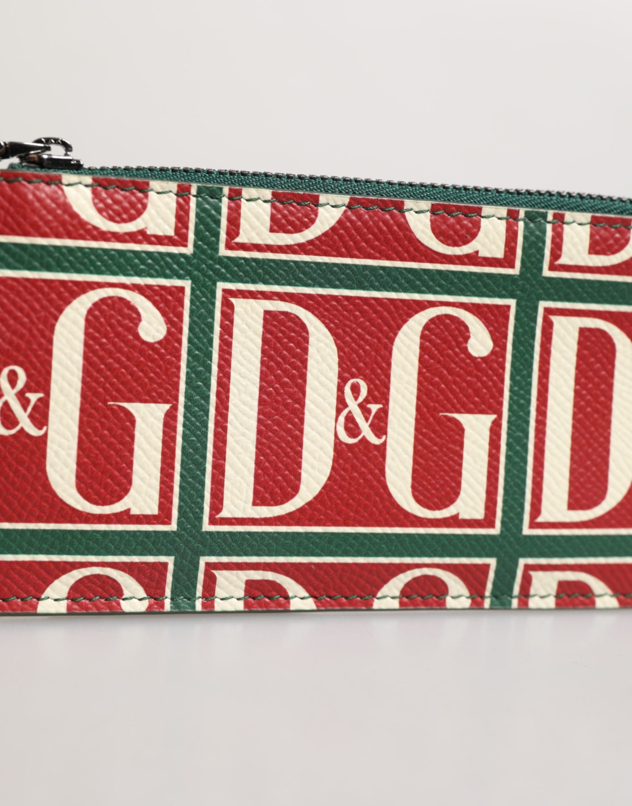 Green Calf Leather Logo Print Monogram Card Holder Wallet