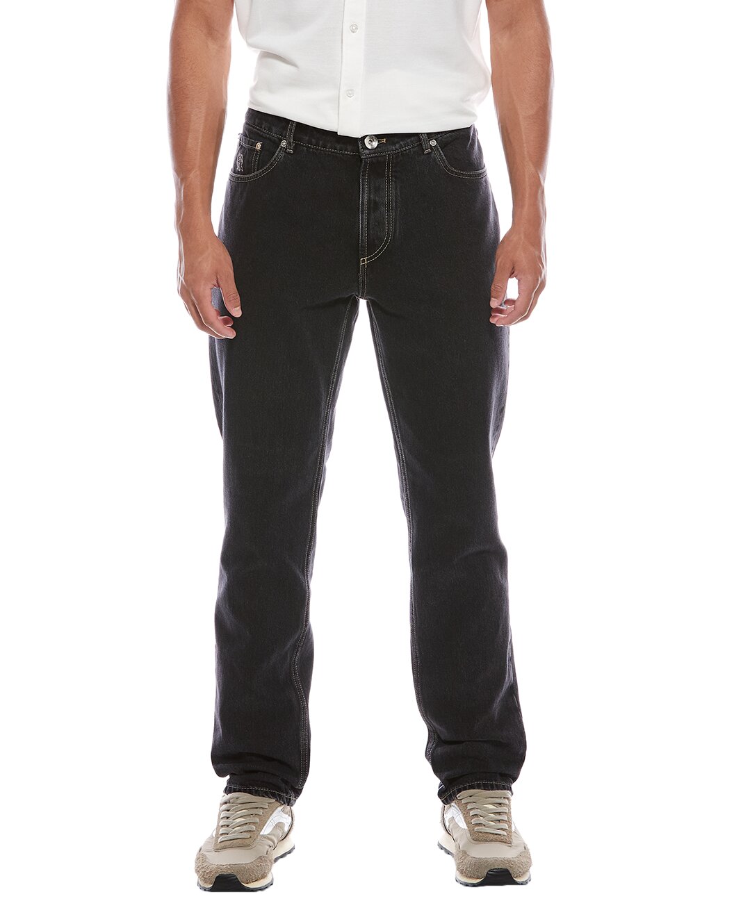 Blue Cotton Straight-Leg Jeans