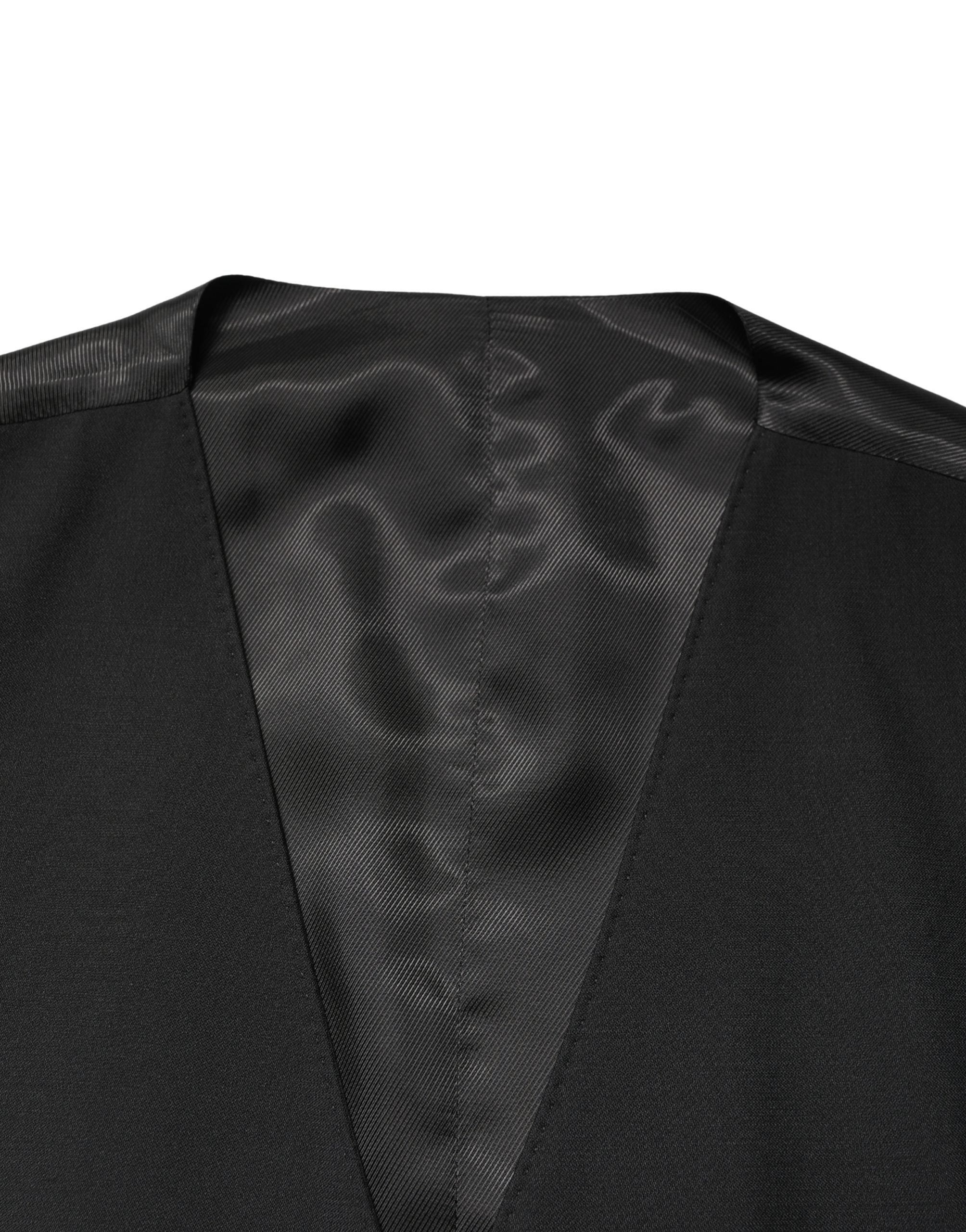 Black Wool Single Breasted Men Waistcoat Vest