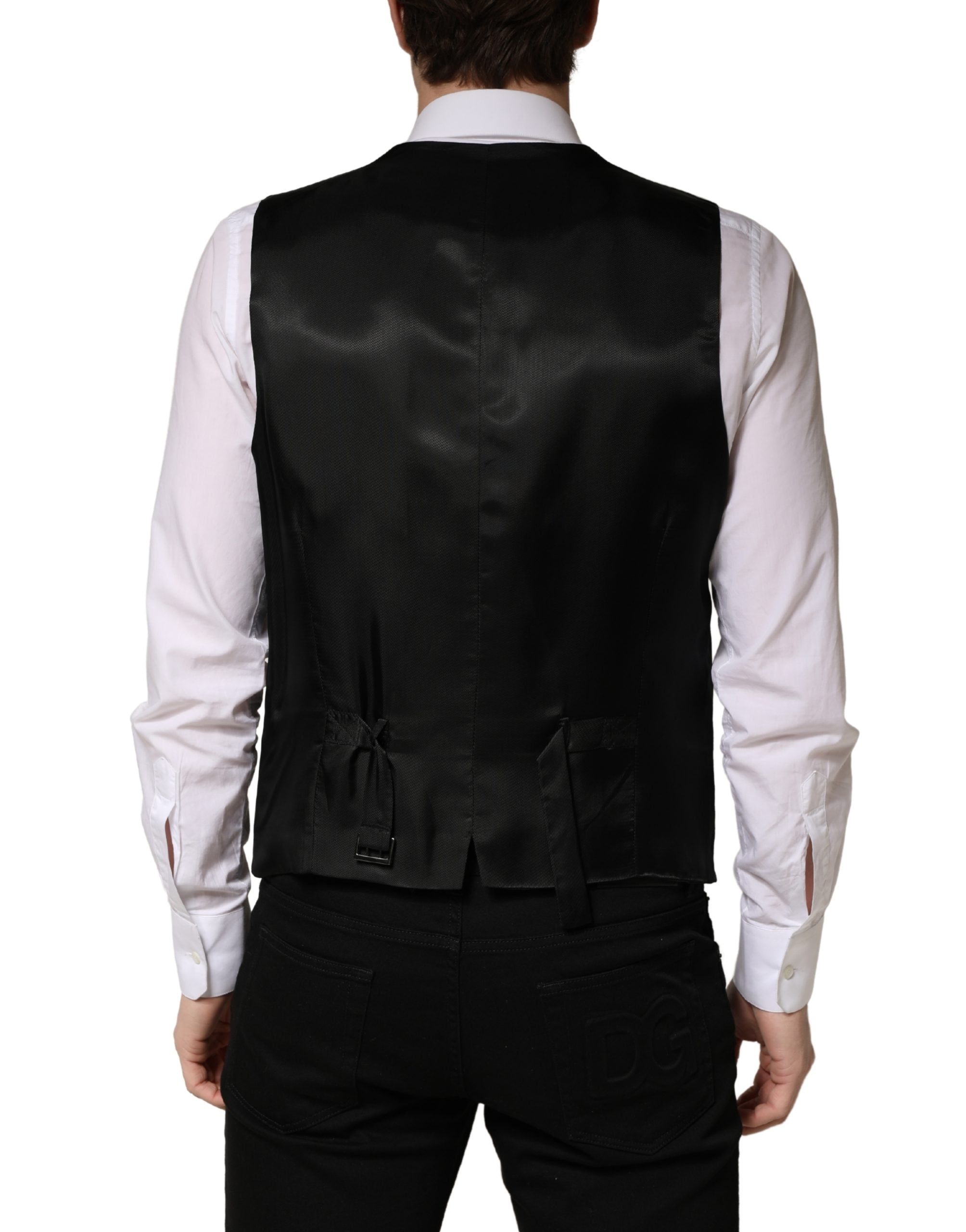 Black Wool Single Breasted Men Waistcoat Vest