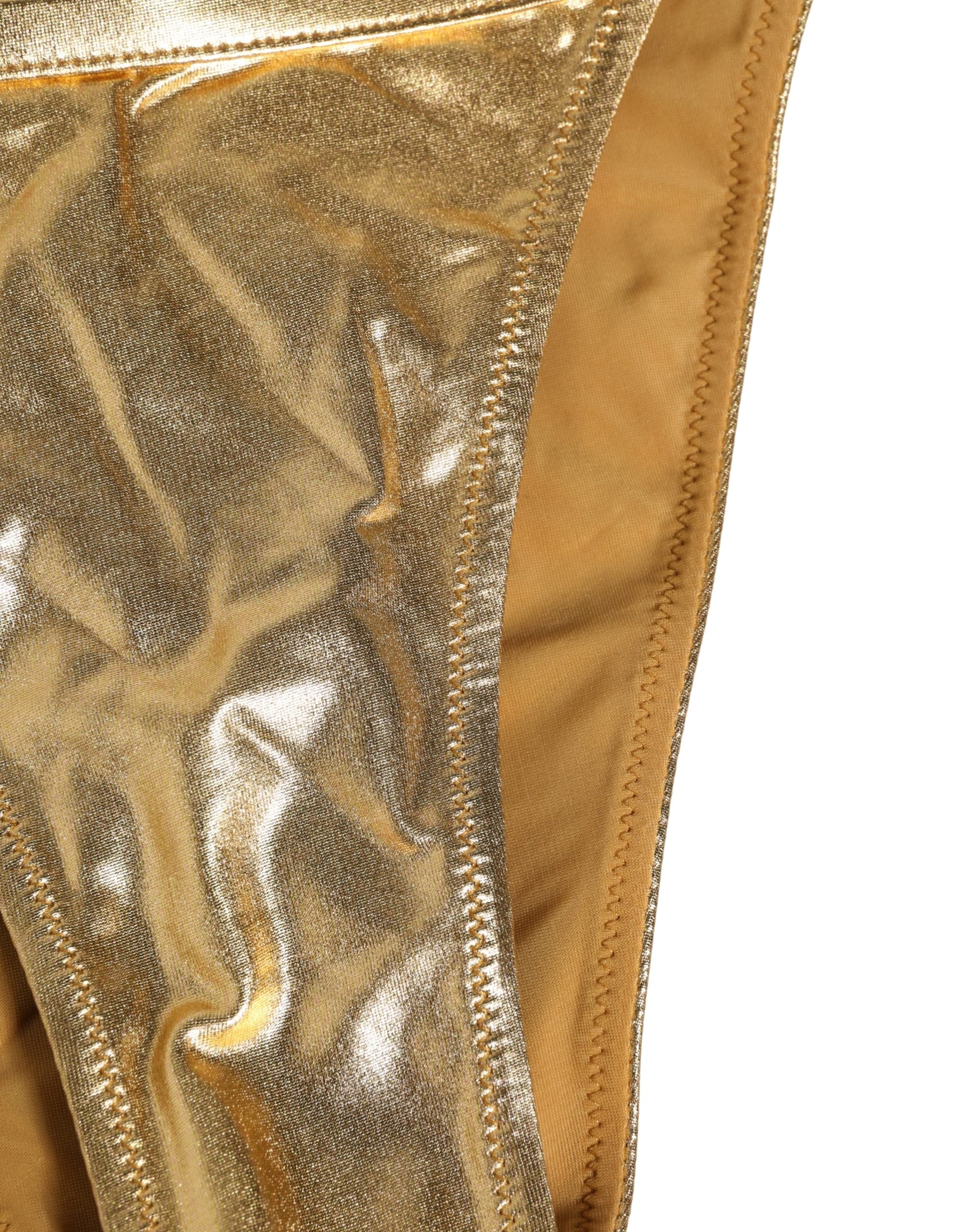 Gold-Tone Polyester Bikini Bottom Logo Swimwear