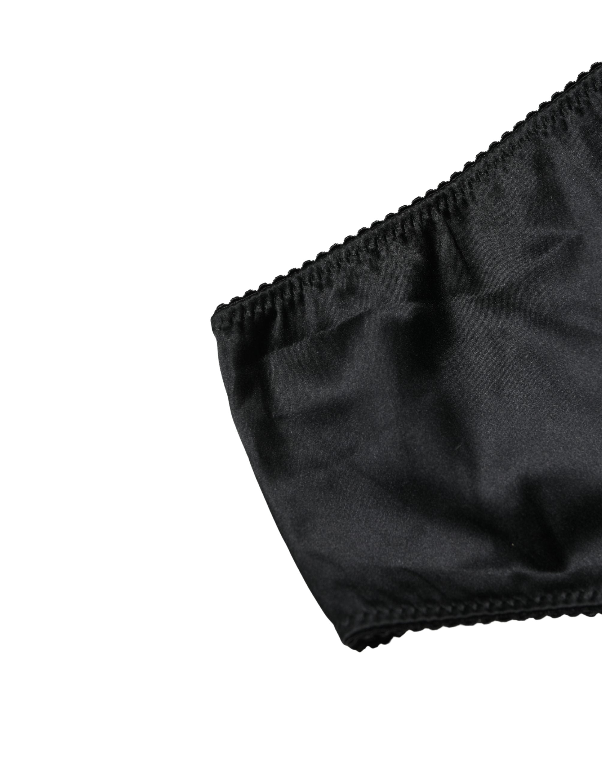 Black Silk Stretch Mid Waist Brief Panty Underwear