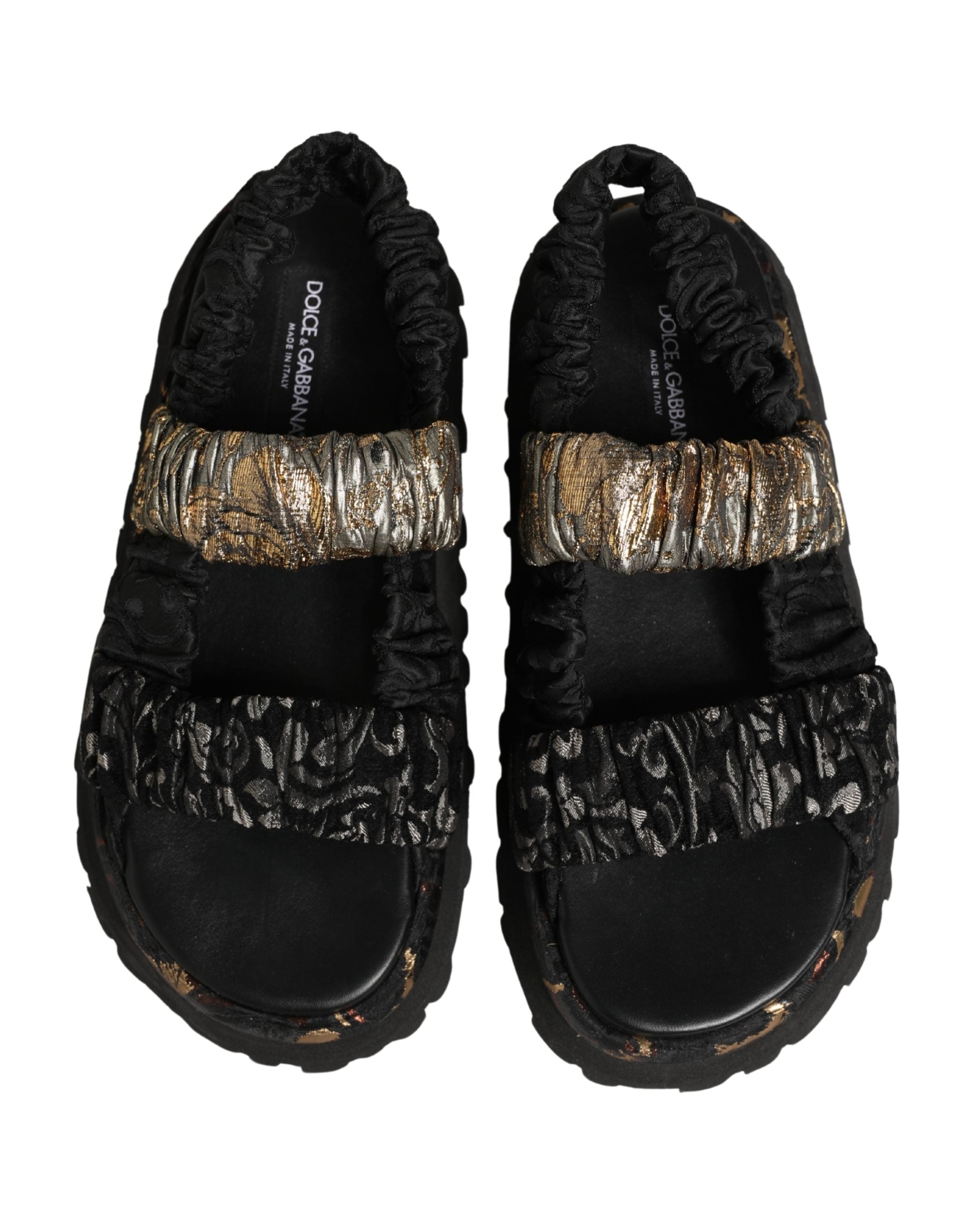 Black Ruching Detail Flats Men Sandals Shoes