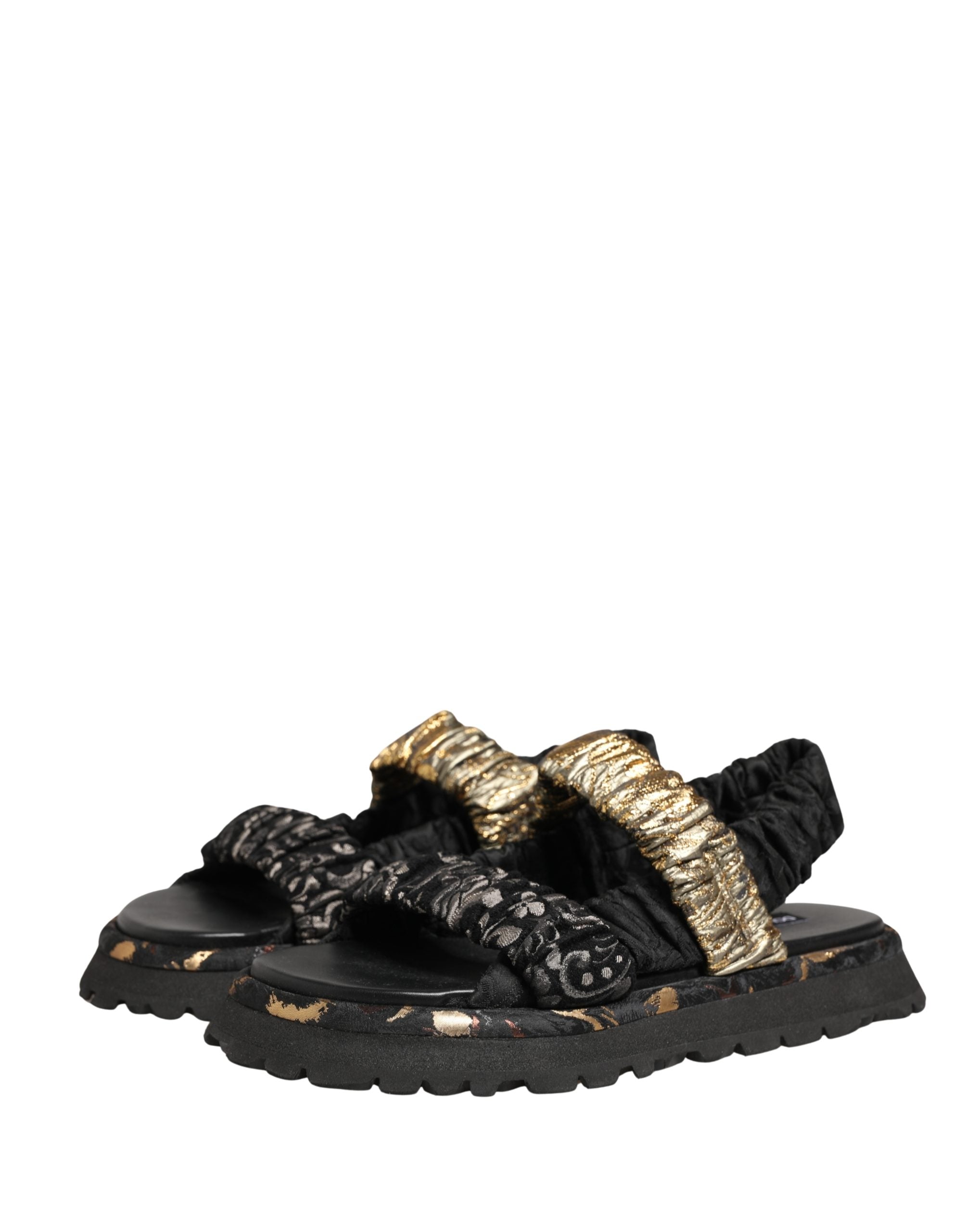 Black Ruching Detail Flats Men Sandals Shoes