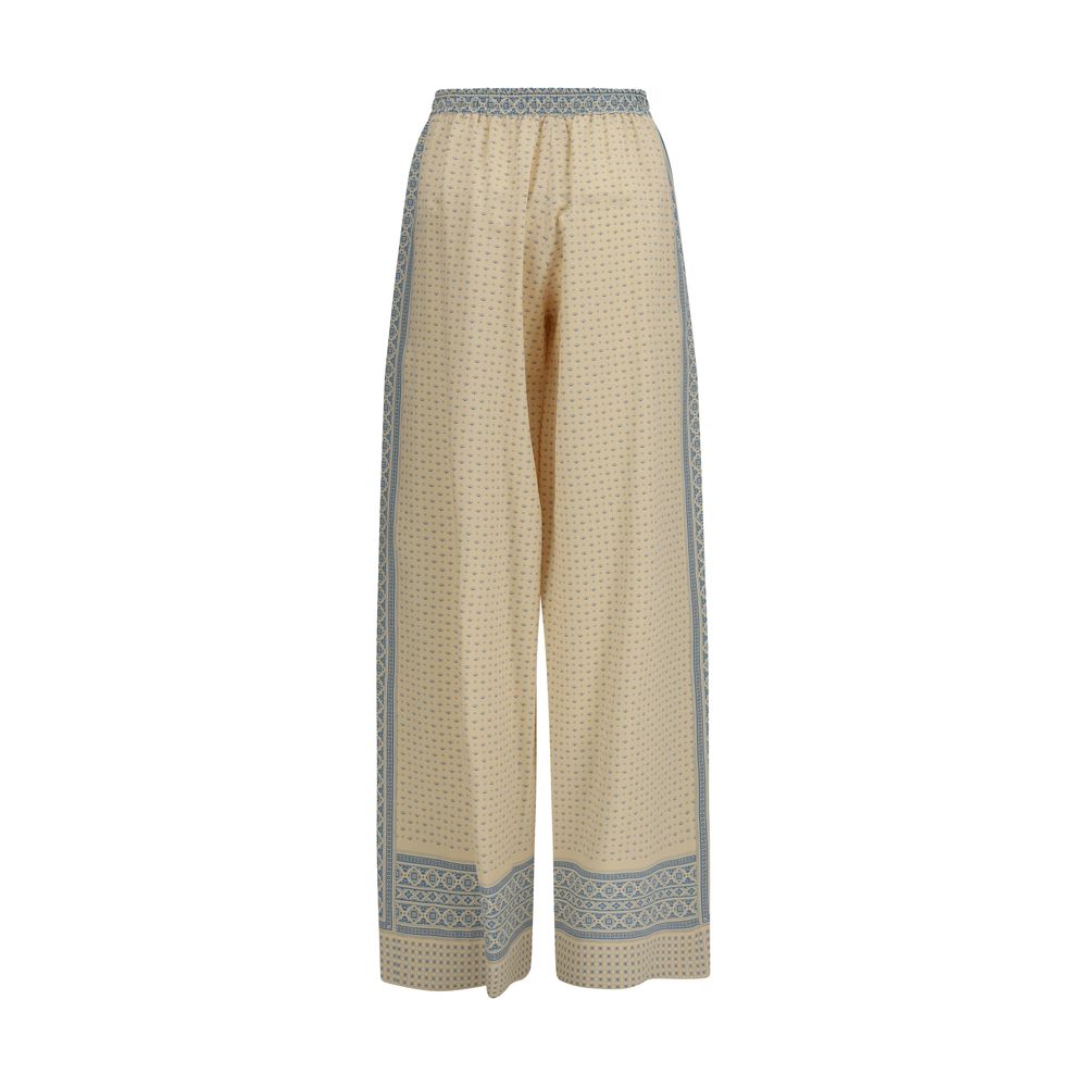 Beige Silk Casual Pants