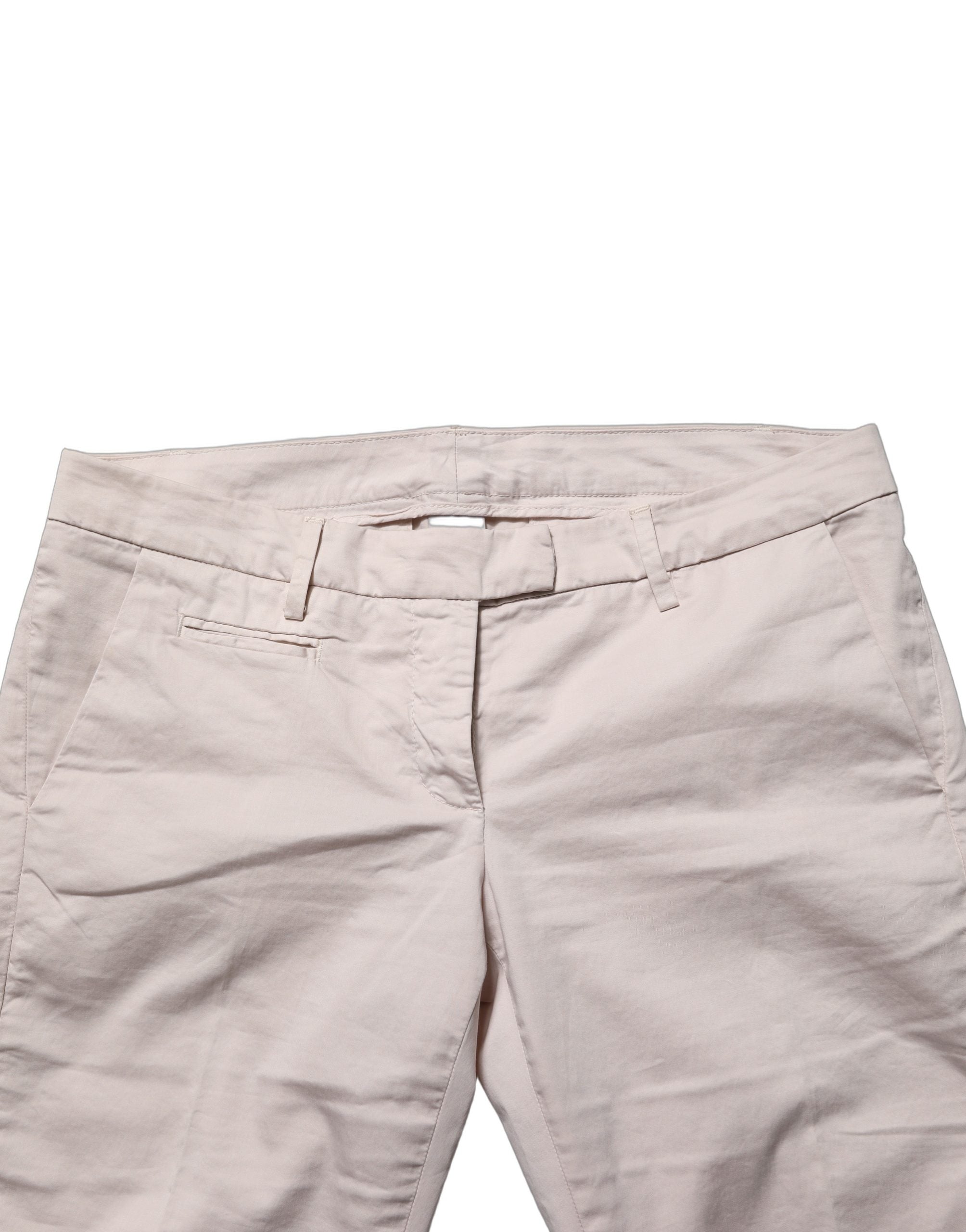 Beige Low Waist Tapered Women Cropped Trousers Pants